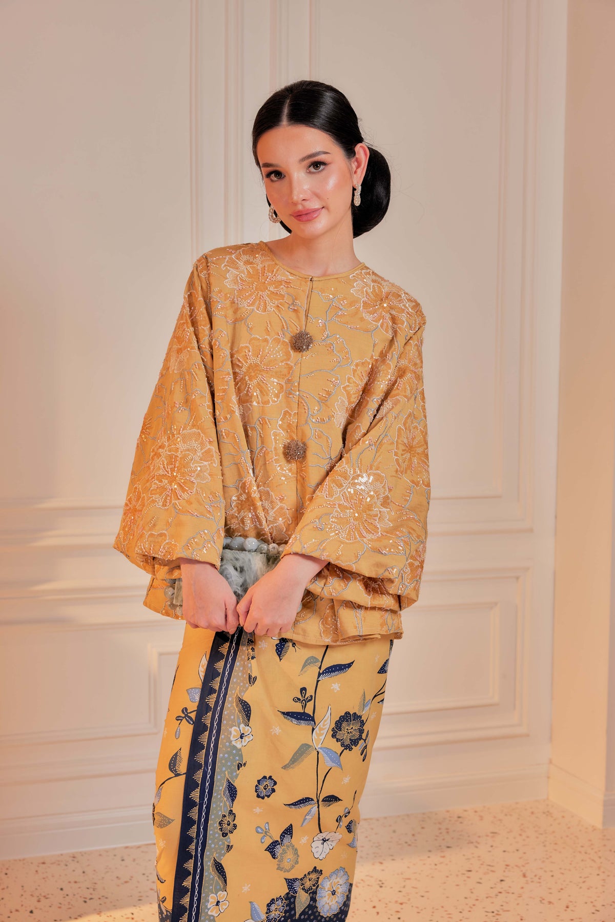 Mekar Full Beaded & Embroidered Top in Amber