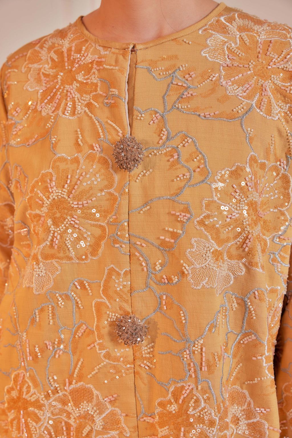 Mekar Full Beaded & Embroidered Top in Amber