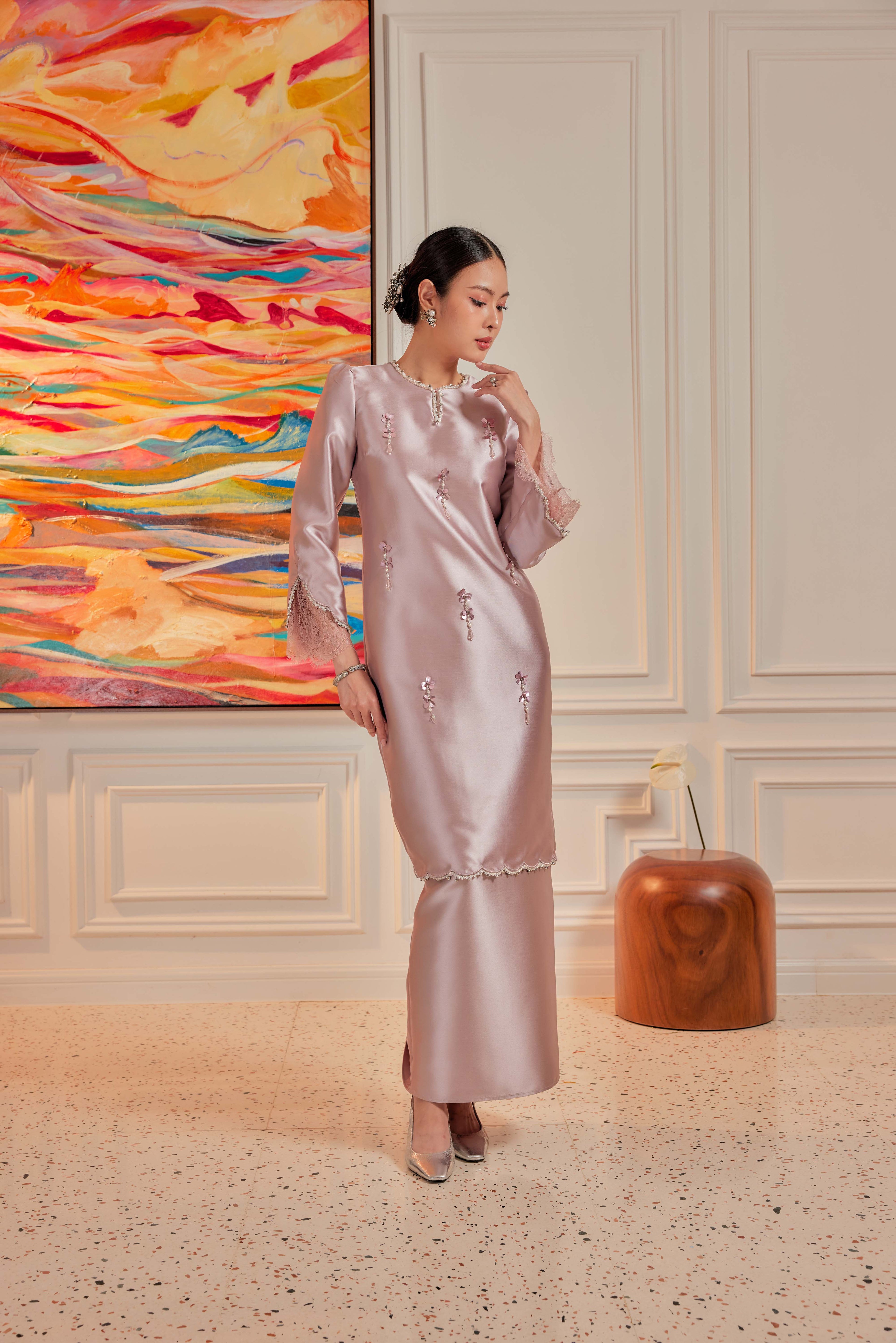 Lilac Mauve - Ratu Embellished Kurung (Fully Lined)