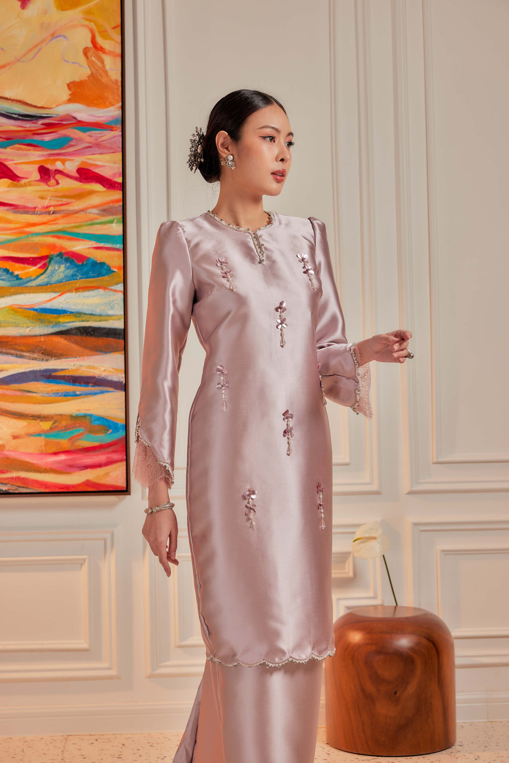 Lilac Mauve - Ratu Embellished Kurung (Fully Lined)