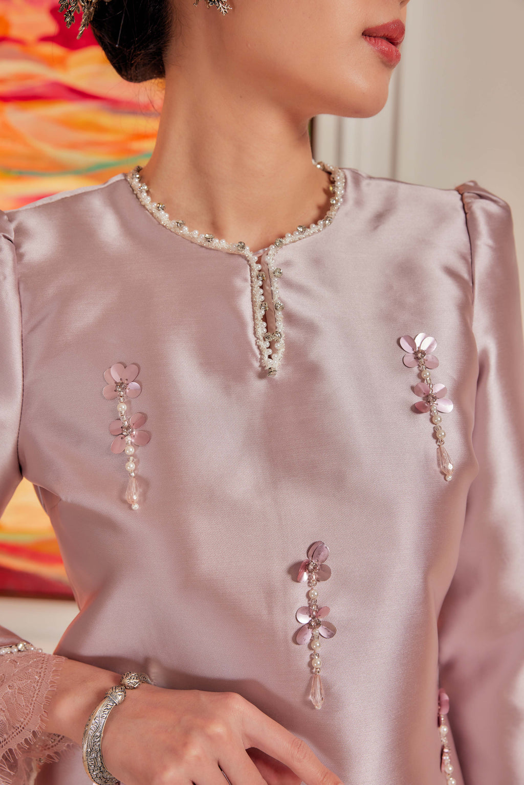 Lilac Mauve - Ratu Embellished Kurung (Fully Lined)
