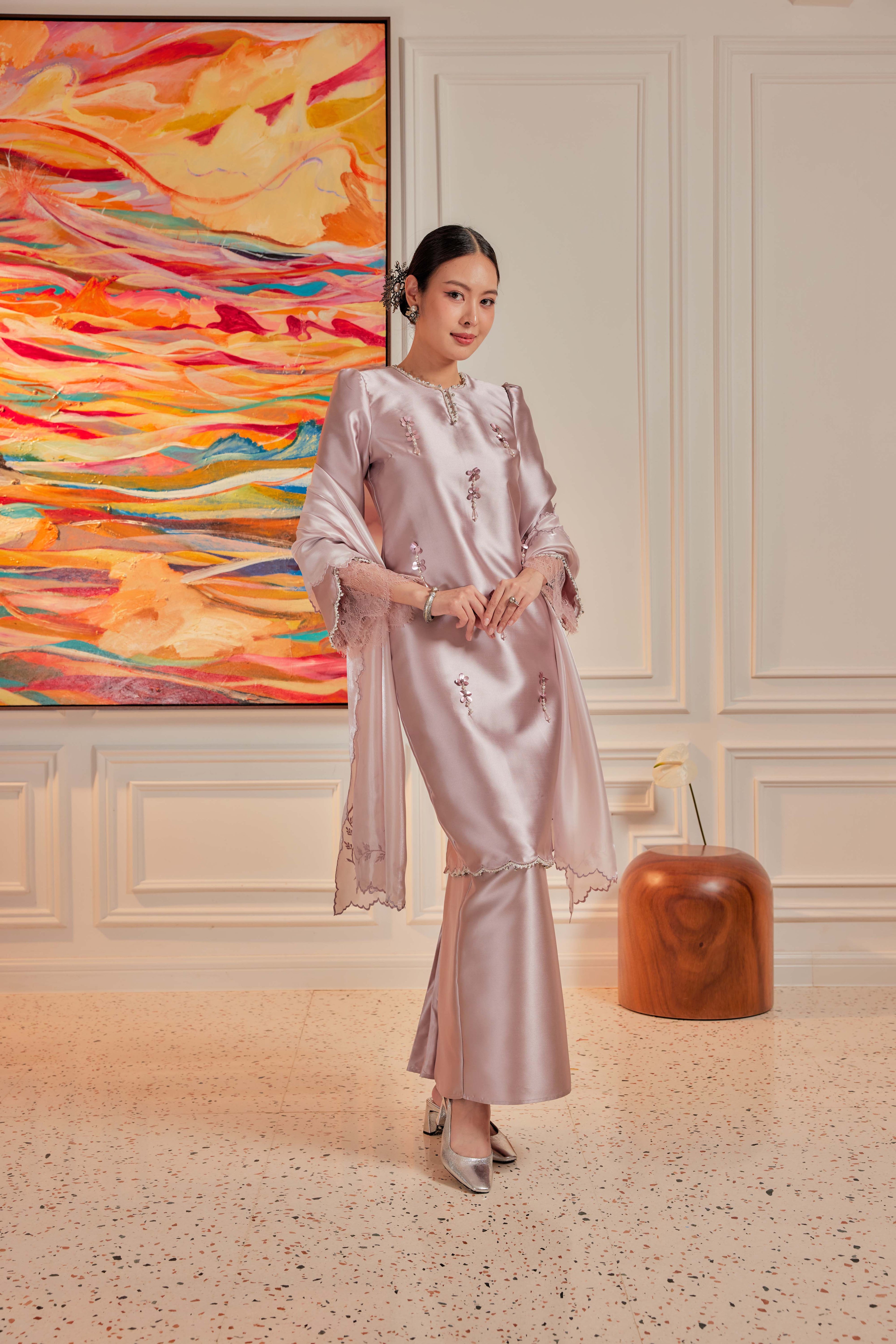 Lilac Mauve - Ratu Embellished Kurung (Fully Lined)