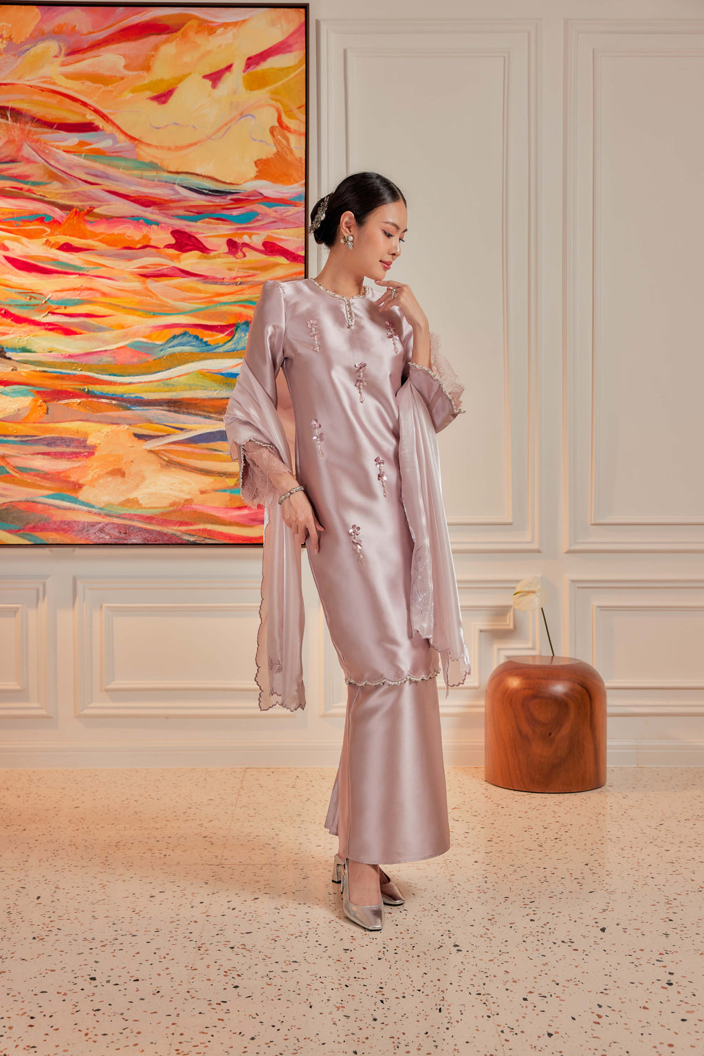 Lilac Mauve - Ratu Embellished Kurung (Fully Lined)