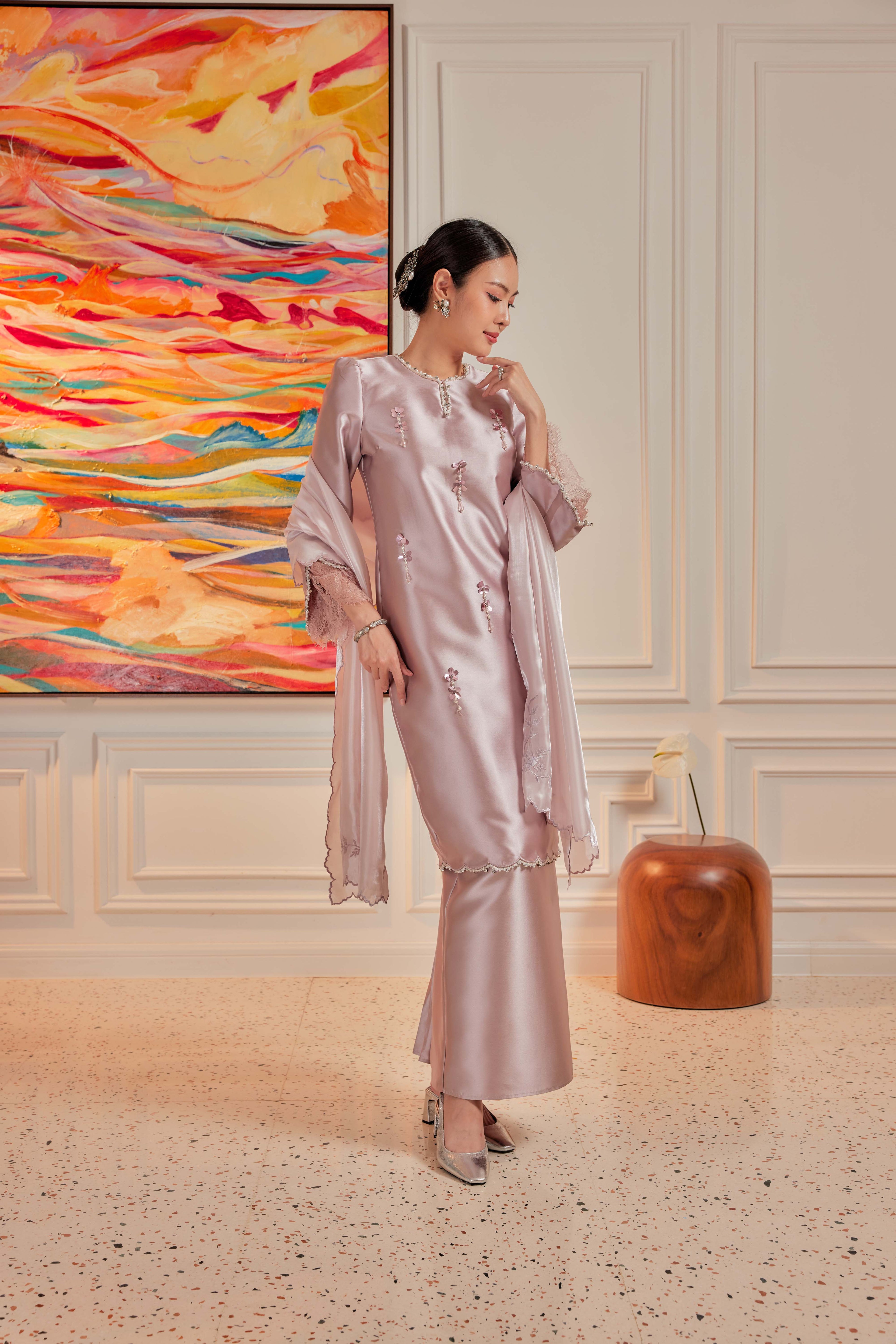 Lilac Mauve - Ratu Embellished Kurung (Fully Lined)
