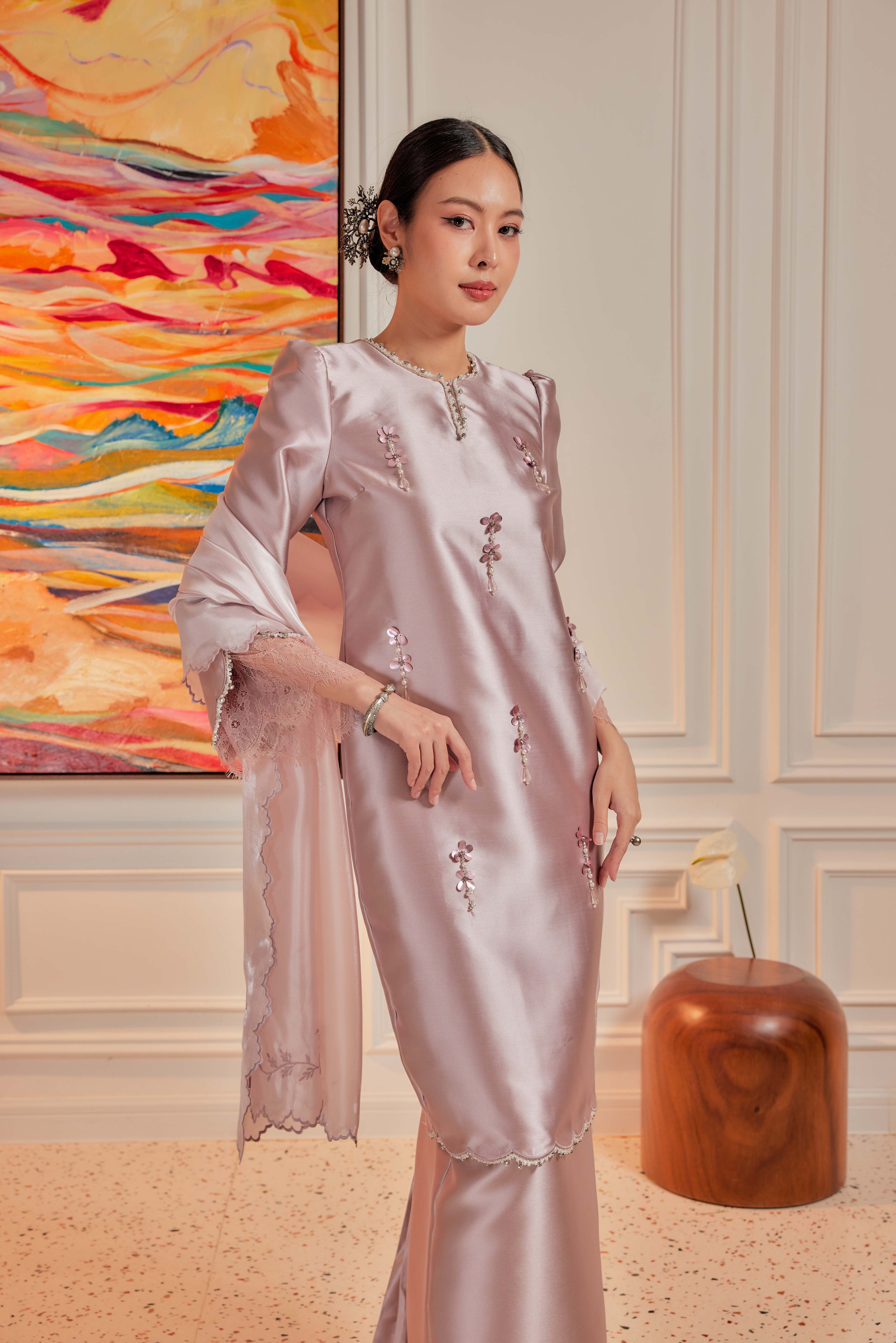 Lilac Mauve - Ratu Embellished Kurung (Fully Lined)