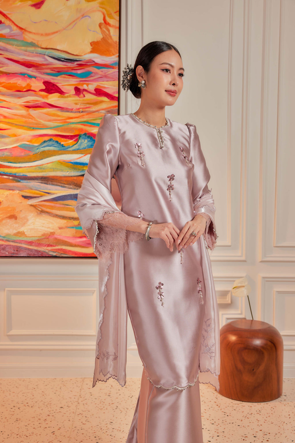 Lilac Mauve - Ratu Embellished Kurung (Fully Lined)