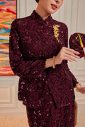Burgundy Plum - Janggan Beaded Lace Kebaya (Fully Lined)