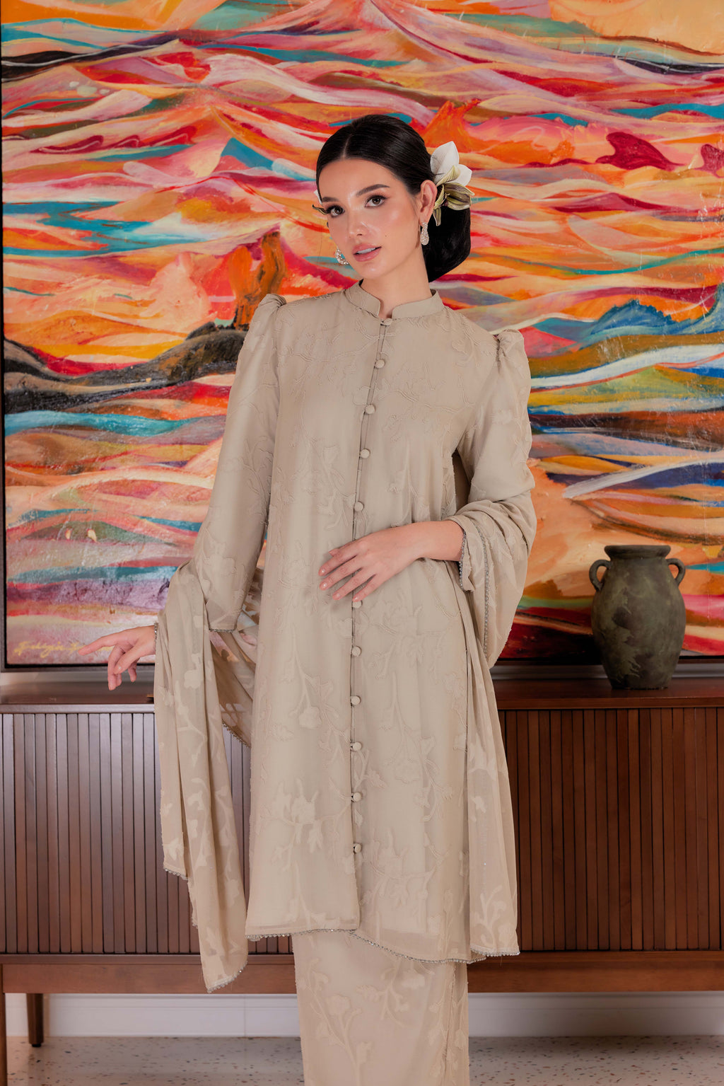 Indah Pelangi Kebarung in Teh Hijau – The Beaded Edition, Fully Lined