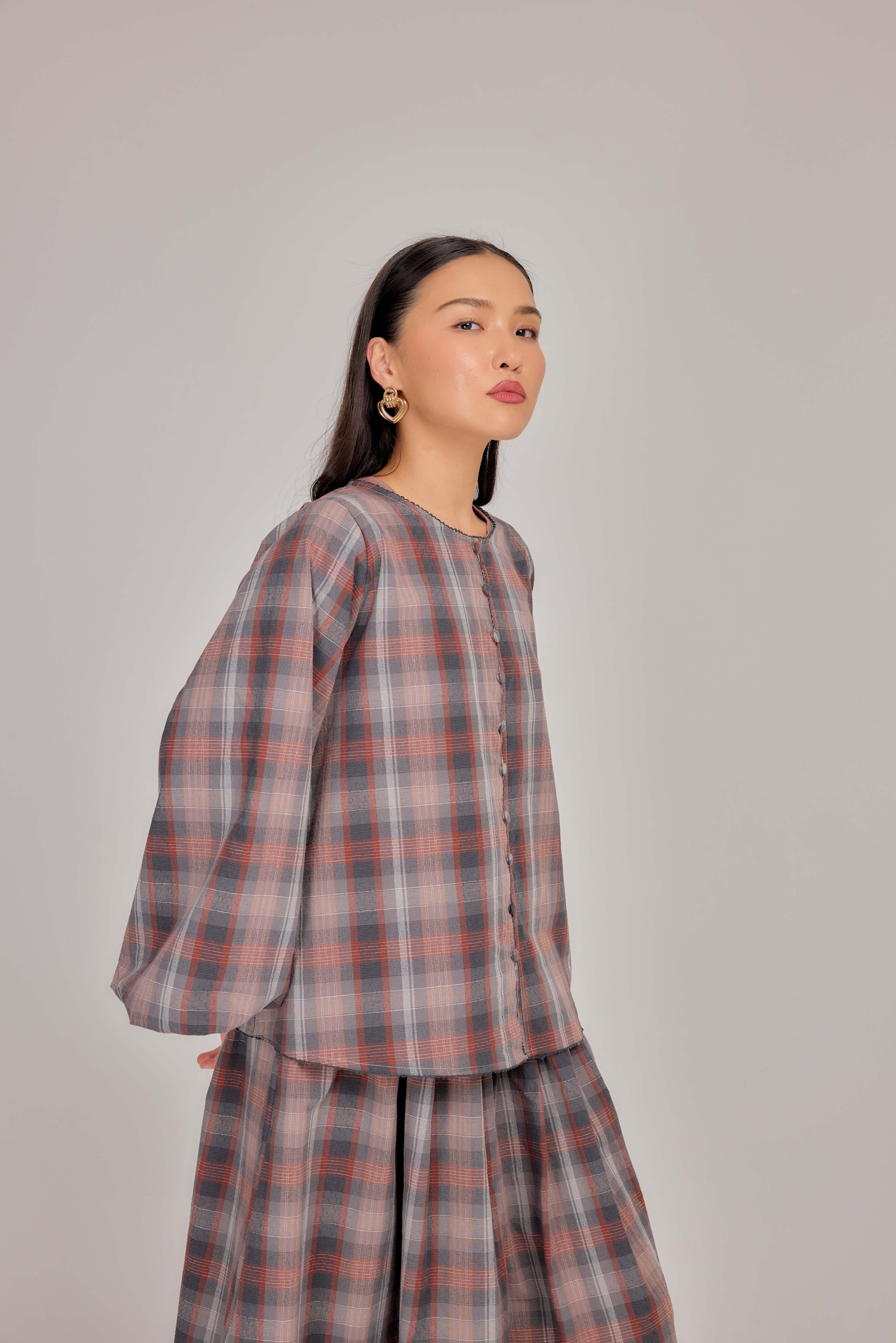 03 - Mauve Ash -  Relaxed Fit Bell Sleeved Cotton Blouse