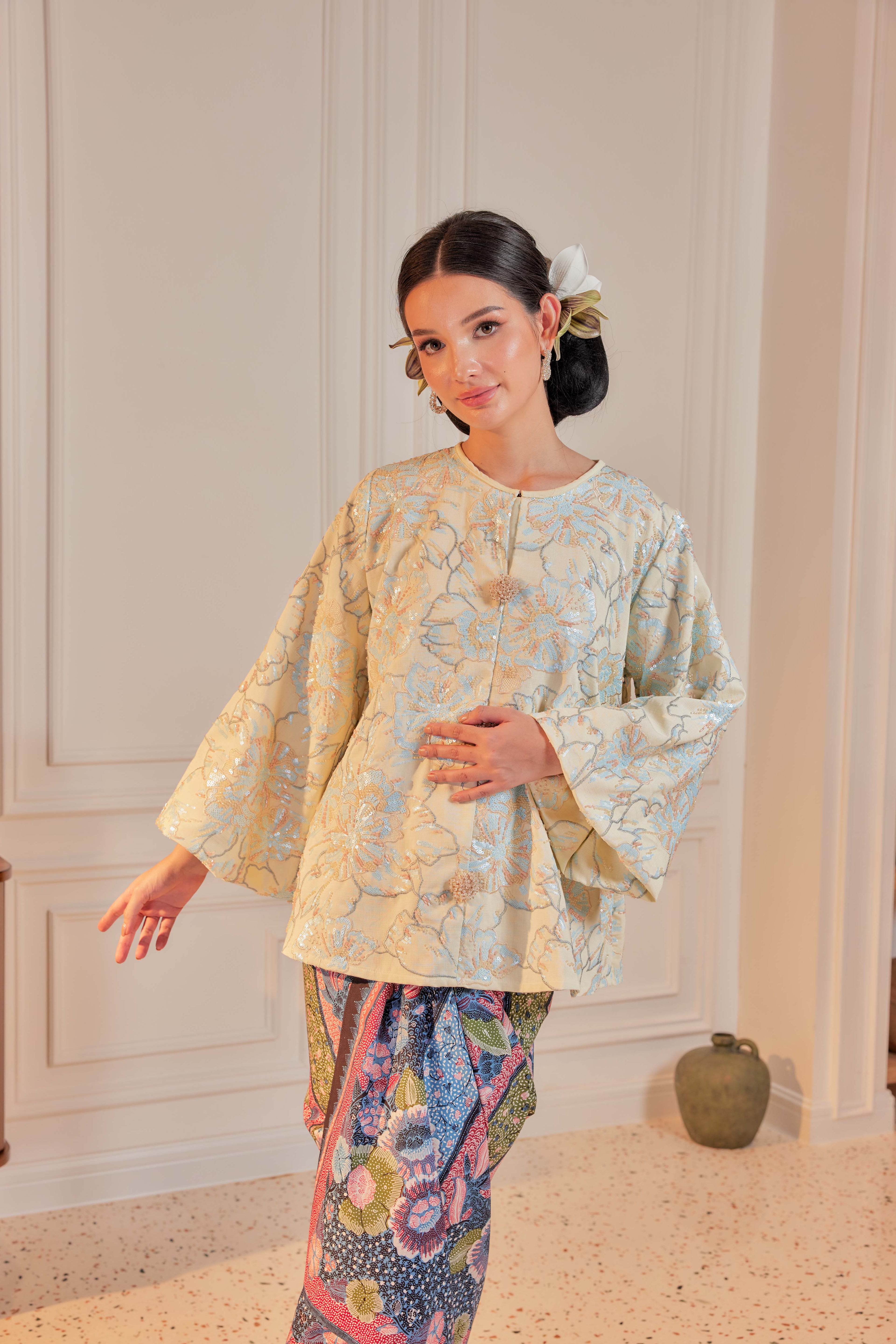 Mekar Full Beaded & Embroidered Top in Ivory