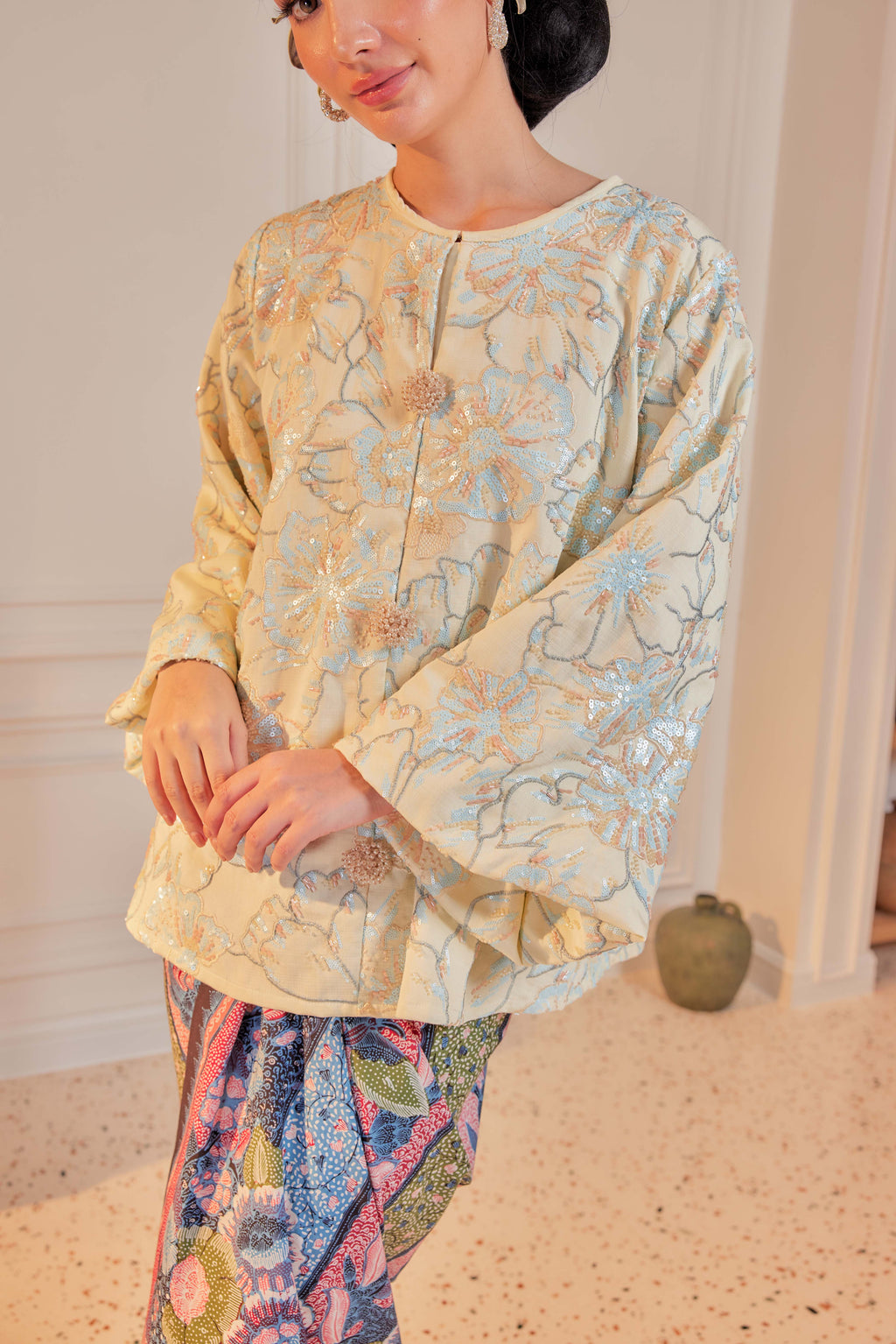 Mekar Full Beaded & Embroidered Top in Ivory