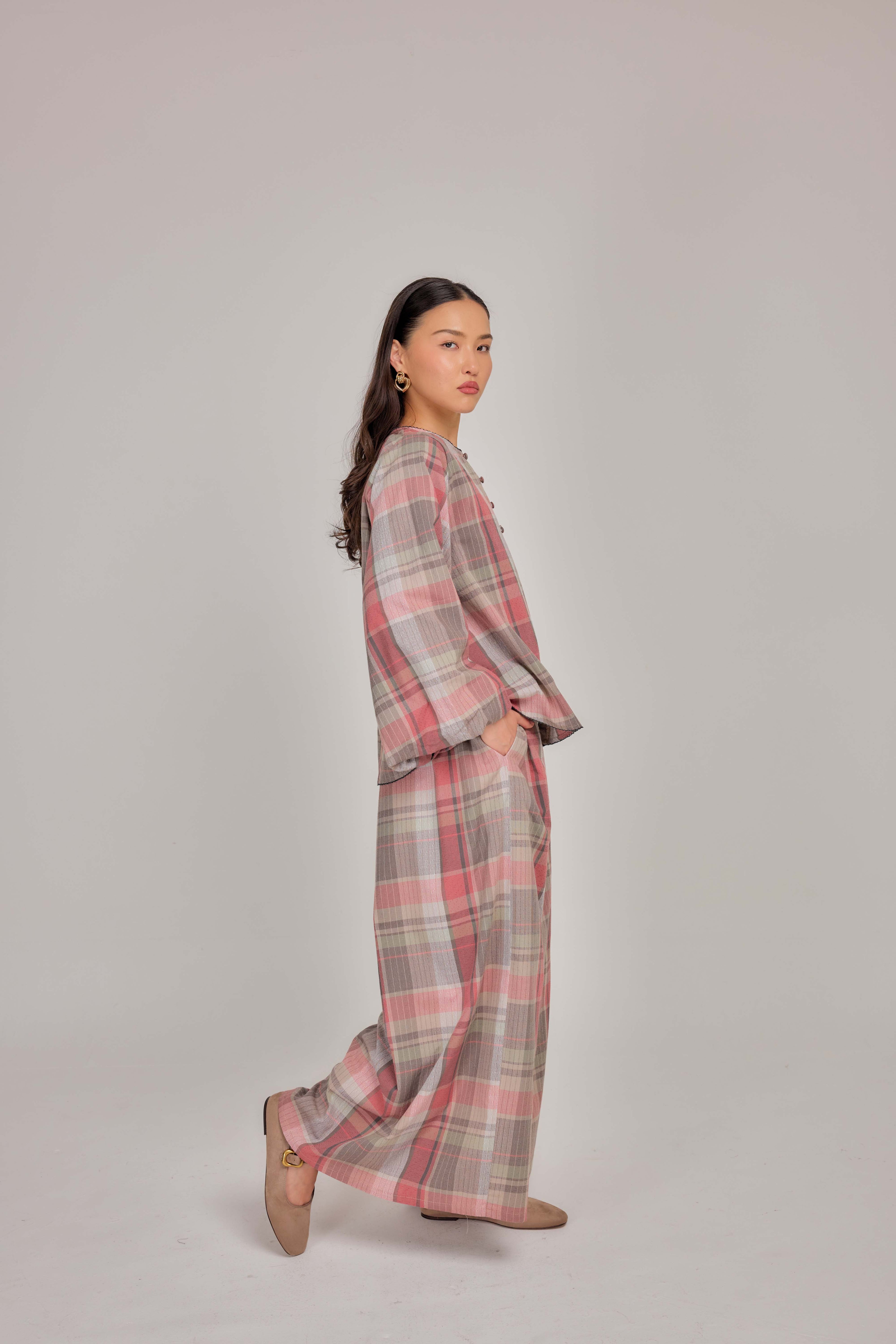 04 - Rosy Oat -  Relaxed Fit Bell Sleeved Cotton Blouse
