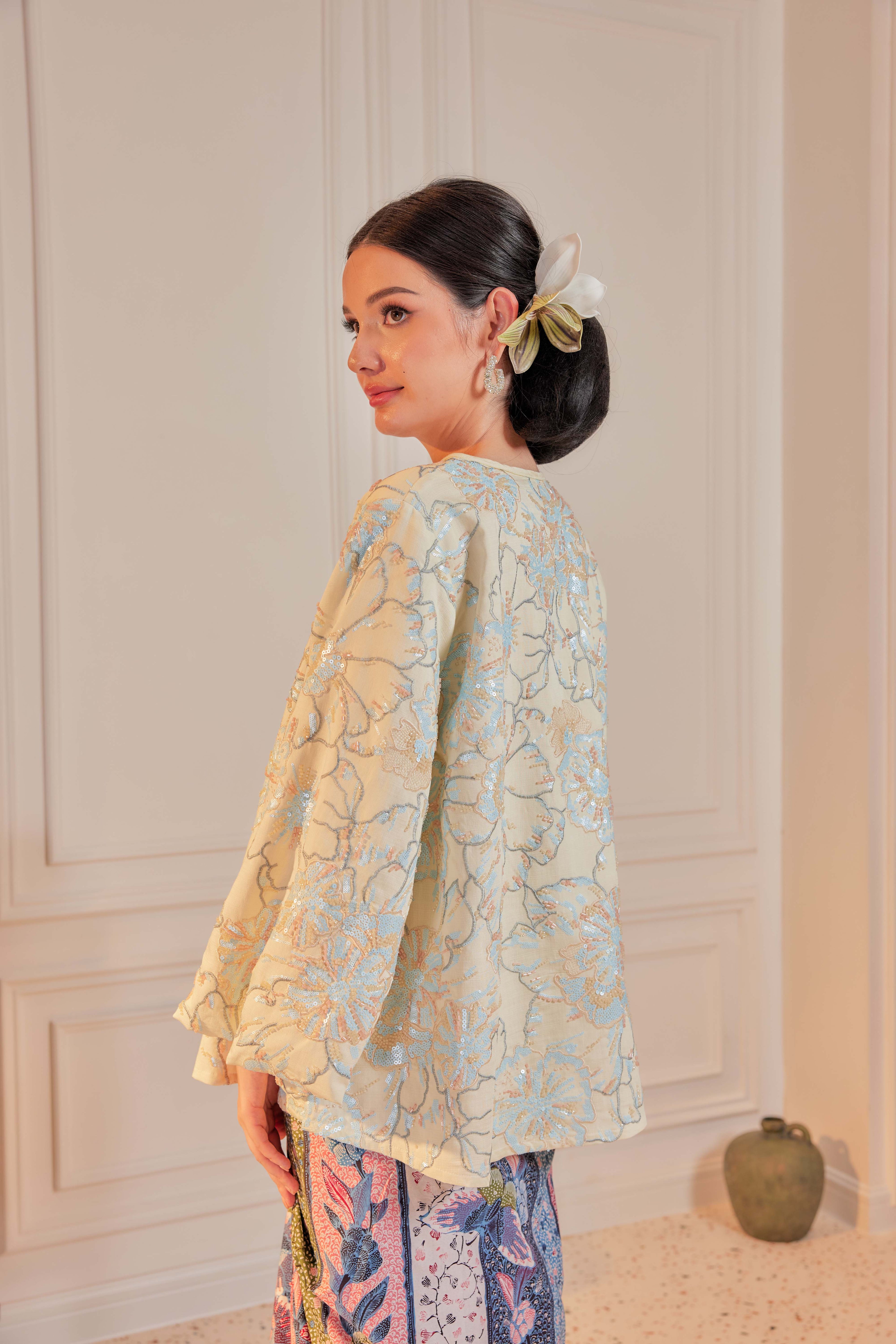 Mekar Full Beaded & Embroidered Top in Ivory