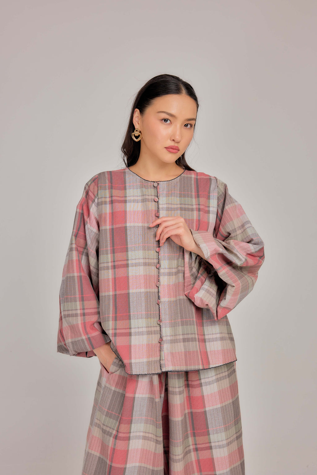 04 - Rosy Oat -  Relaxed Fit Bell Sleeved Cotton Blouse
