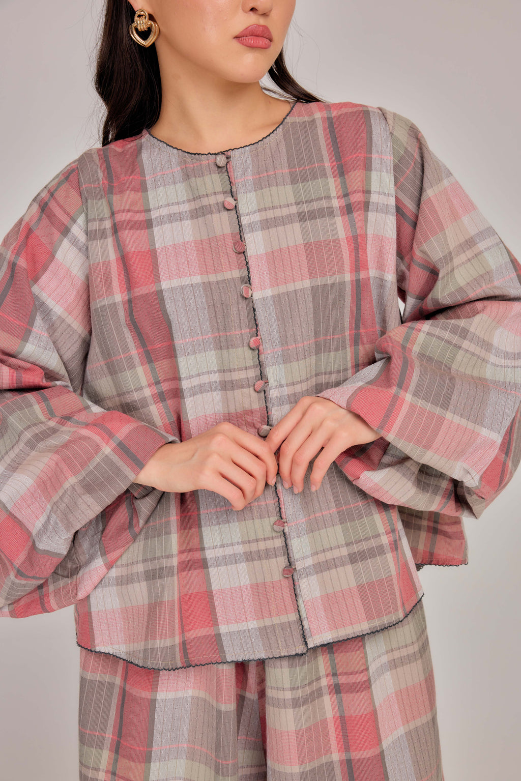 04 - Rosy Oat -  Relaxed Fit Bell Sleeved Cotton Blouse