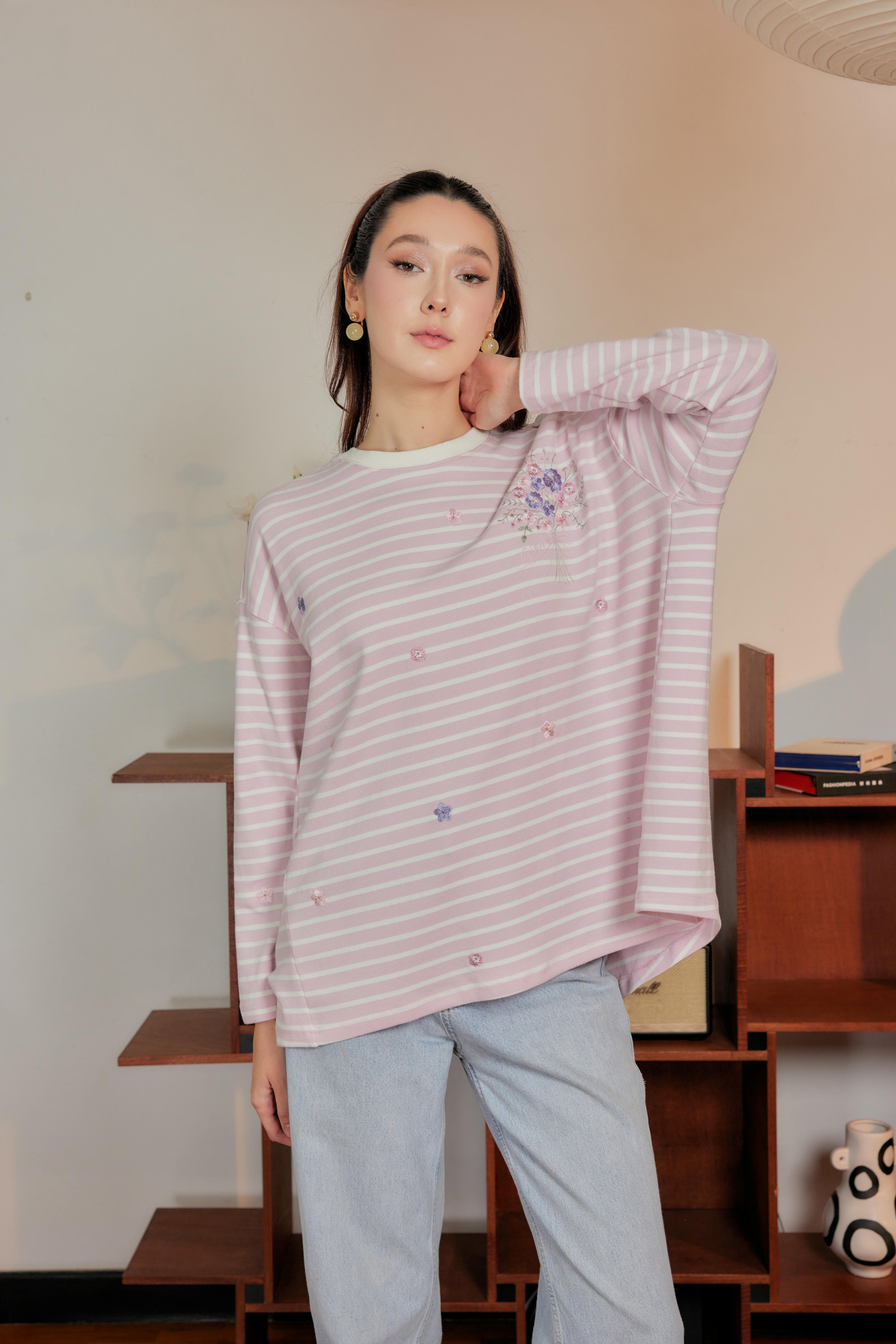 Marinière Striped Embroidered Cotton Tee - Cotton Candy