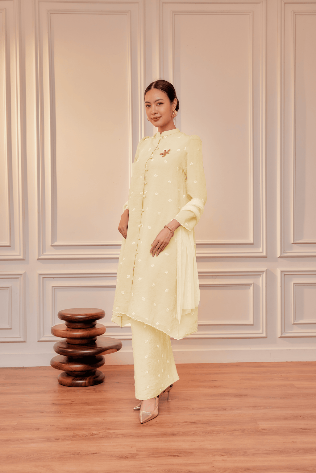 Dewita Floral Embroidered Kebarung with Front Buttons Set (Full Lining)