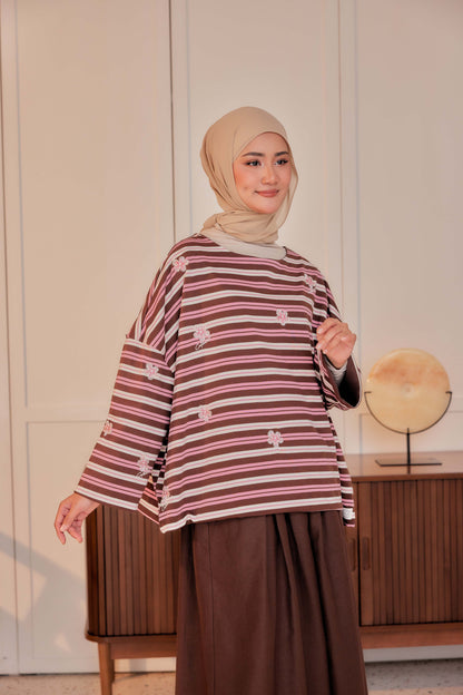 Striped Embroidered Cotton Relaxed Reversible Tee - Spring Break