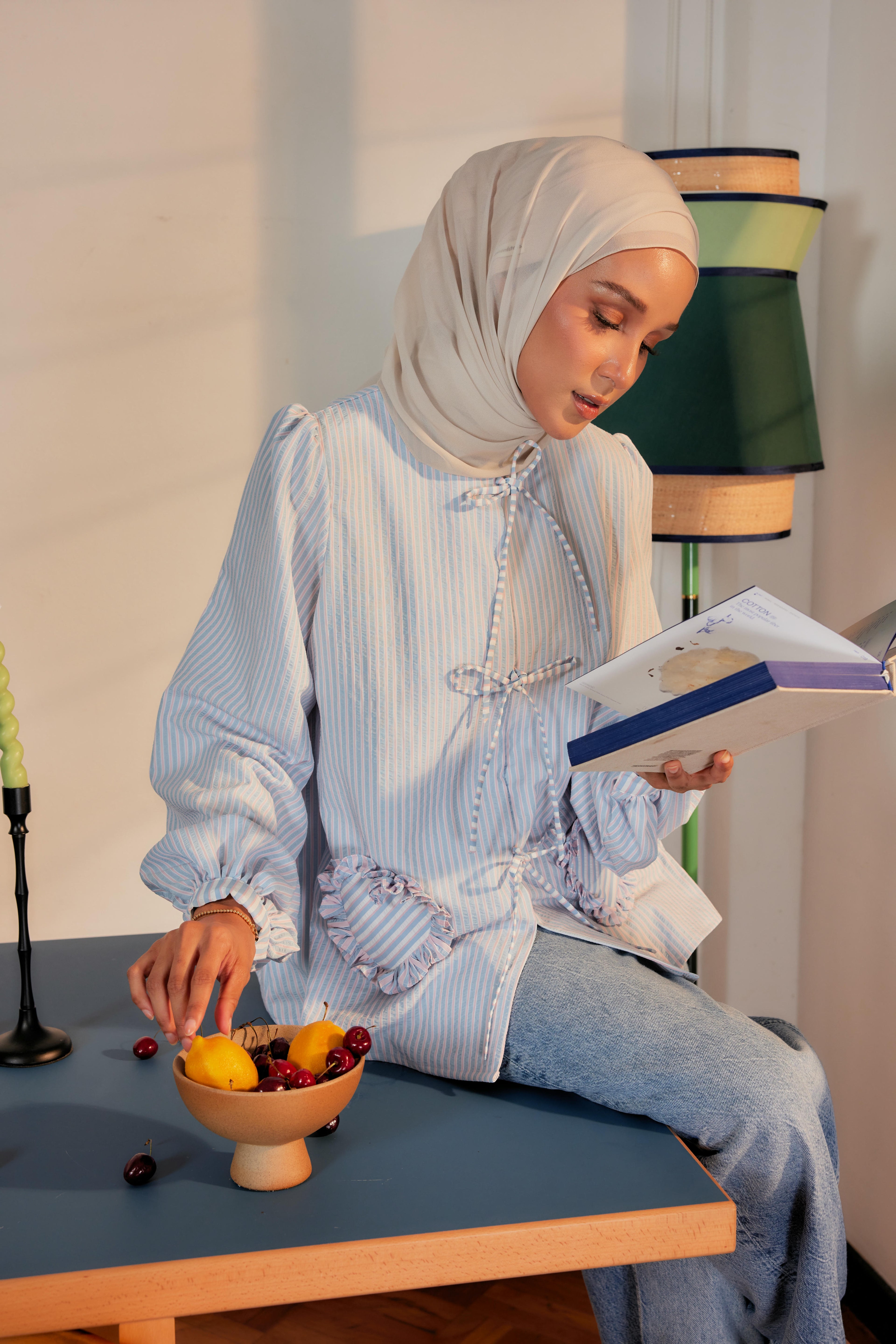Striped Blouse with Bows and Heart Pockets