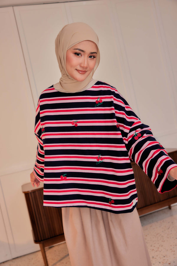 Striped Embroidered Cotton Relaxed Reversible Tee - Mon chérie