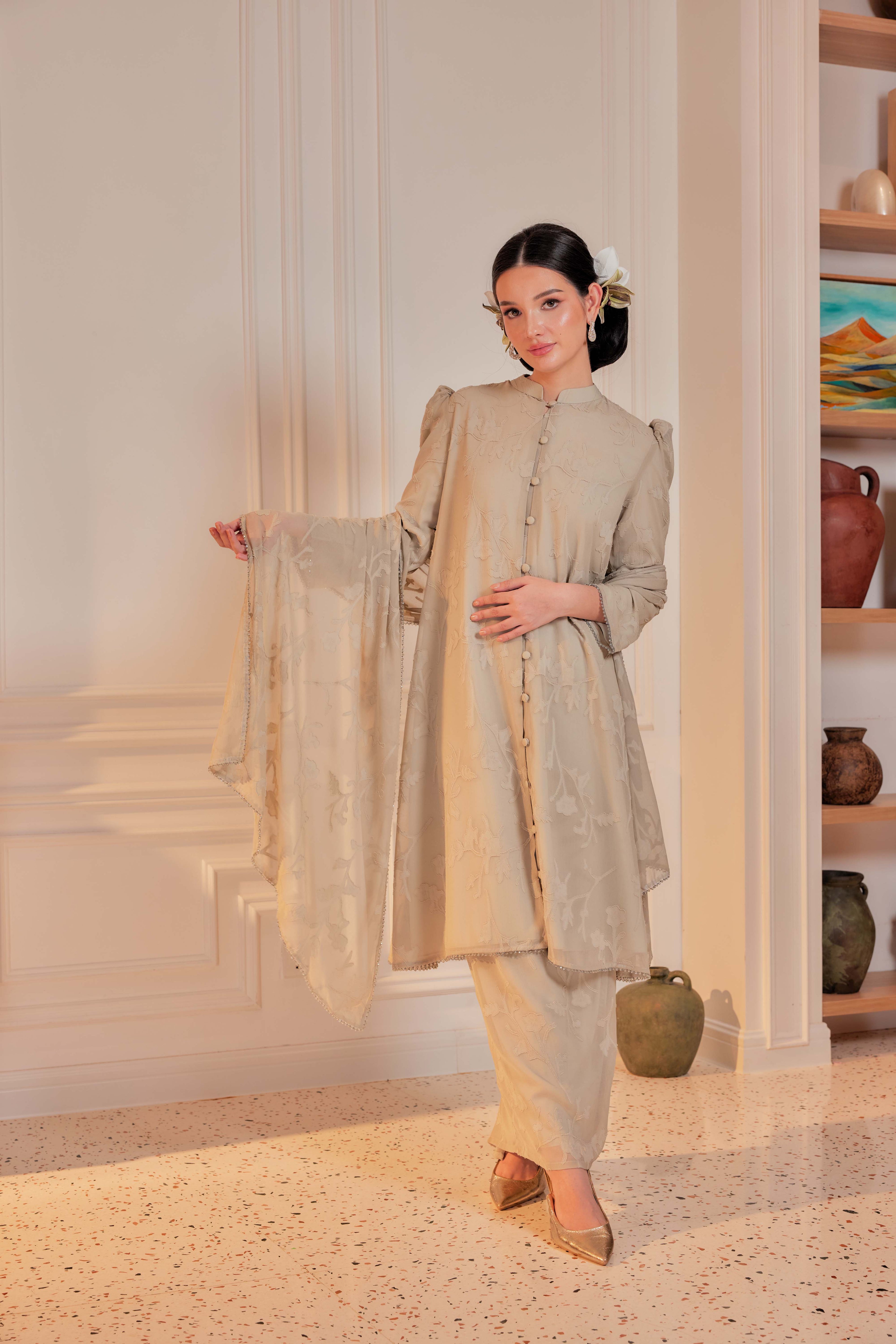 Indah Pelangi Kebarung in Teh Hijau – The Beaded Edition, Fully Lined