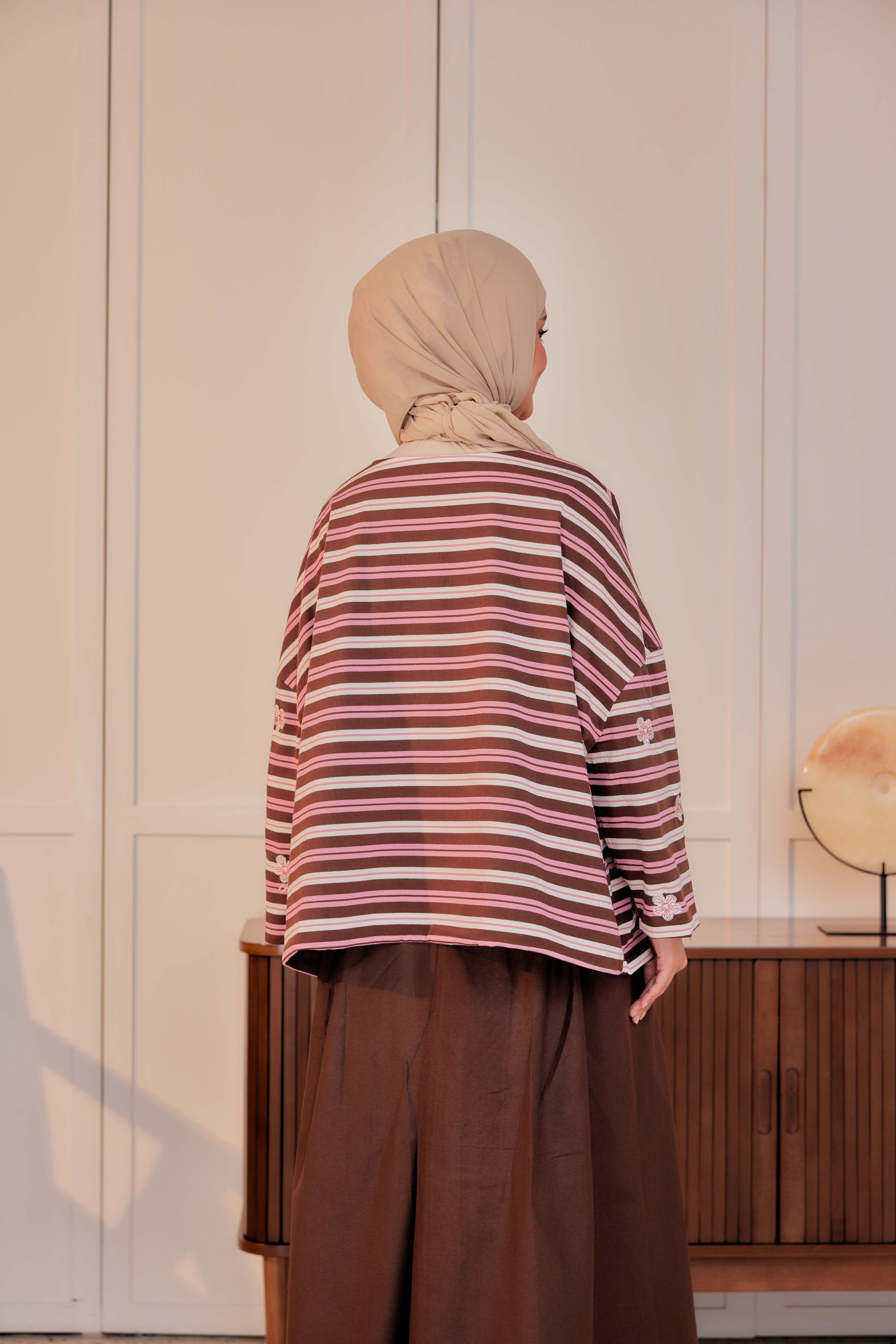 Striped Embroidered Cotton Relaxed Reversible Tee - Spring Break