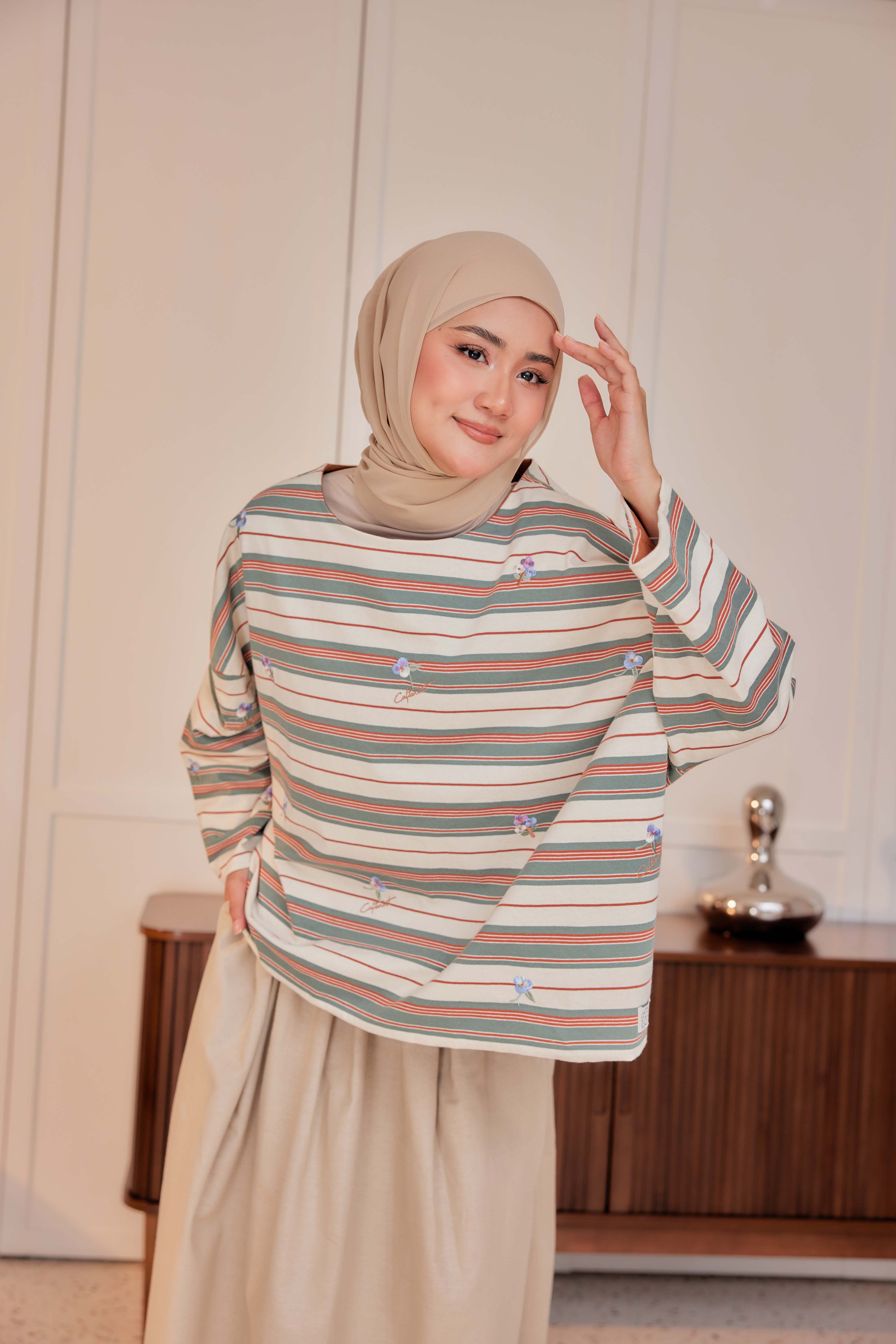 Striped Embroidered Cotton Relaxed Reversible Tee - Bloom Baby, Bloom