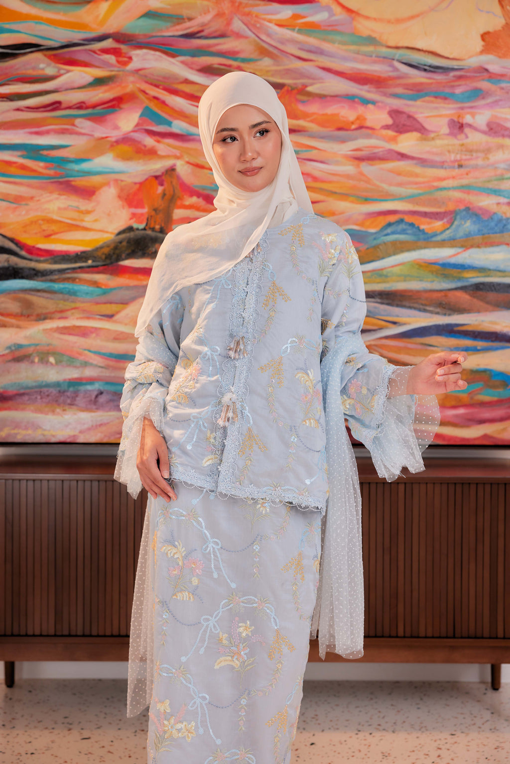 Bayu - Marni Beaded Embellished Kurung with Set of 3 Brooch (Fully Lined)