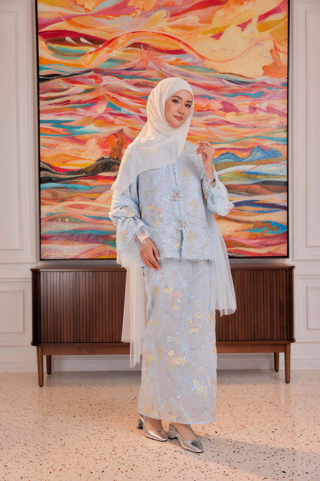 Bayu - Marni Beaded Embellished Kurung with Set of 3 Brooch (Fully Lined)