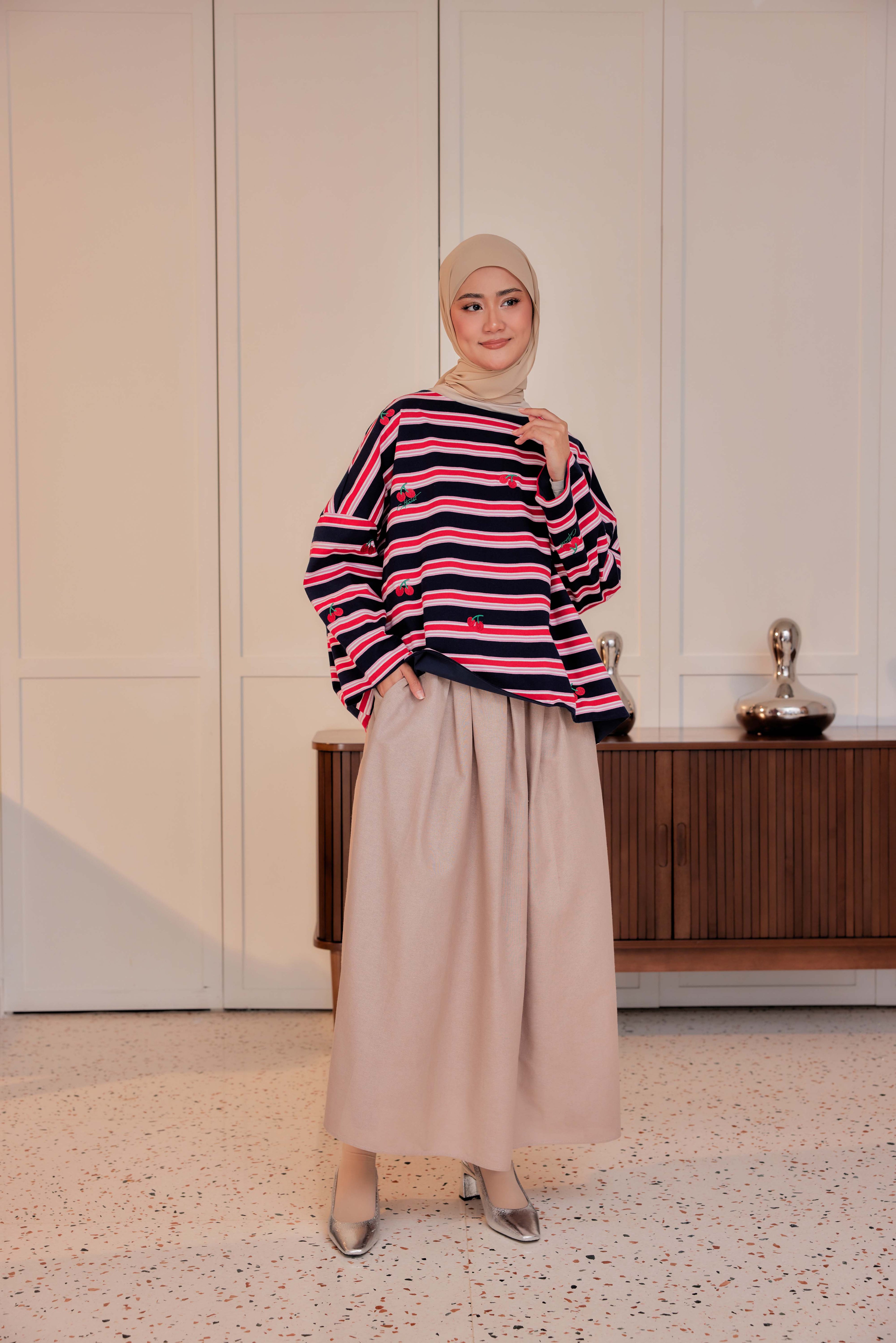 Striped Embroidered Cotton Relaxed Reversible Tee - Mon chérie