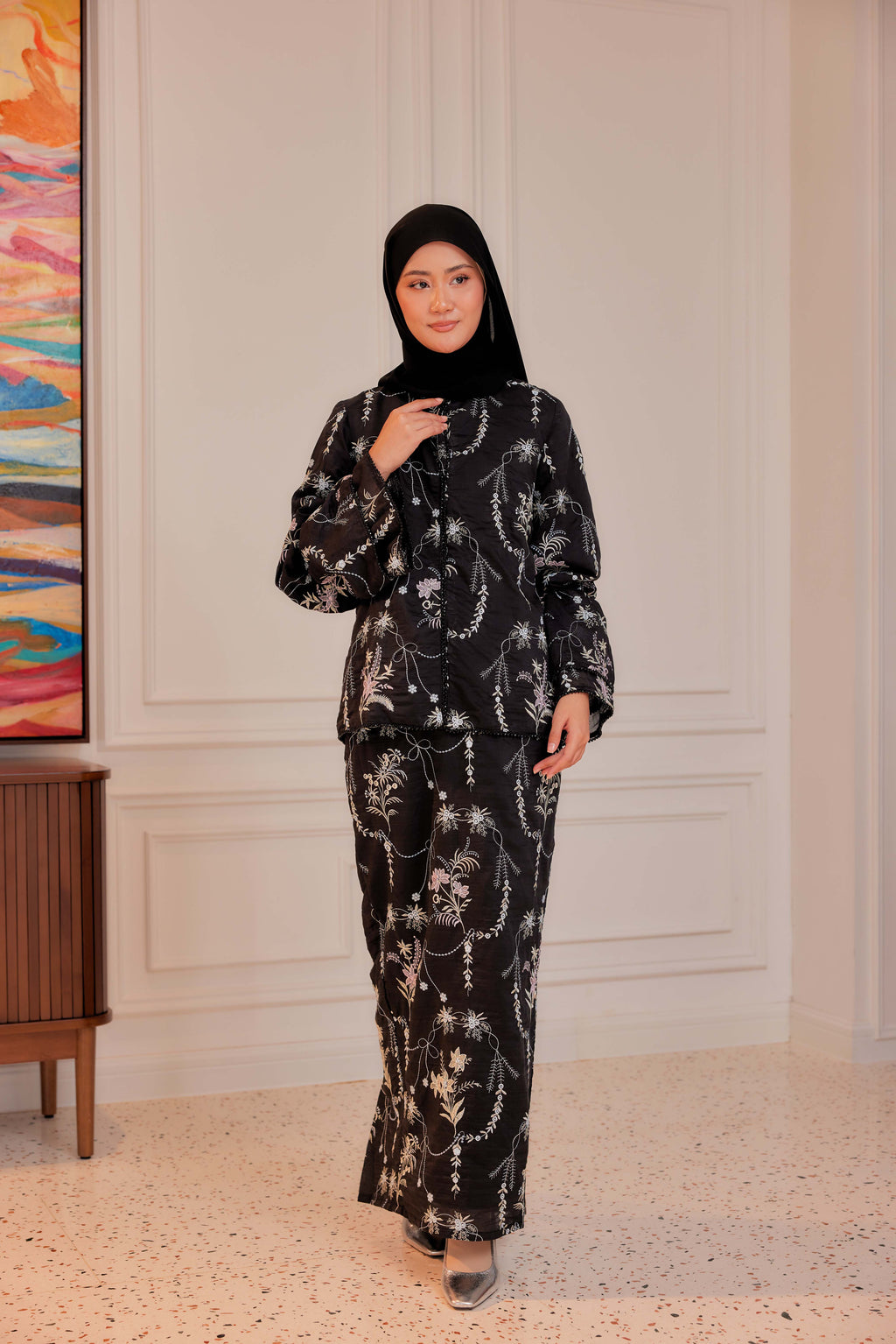 Hitam Manis - Puspa Embroidered Kurung Beaded Edition (Fully Lined)
