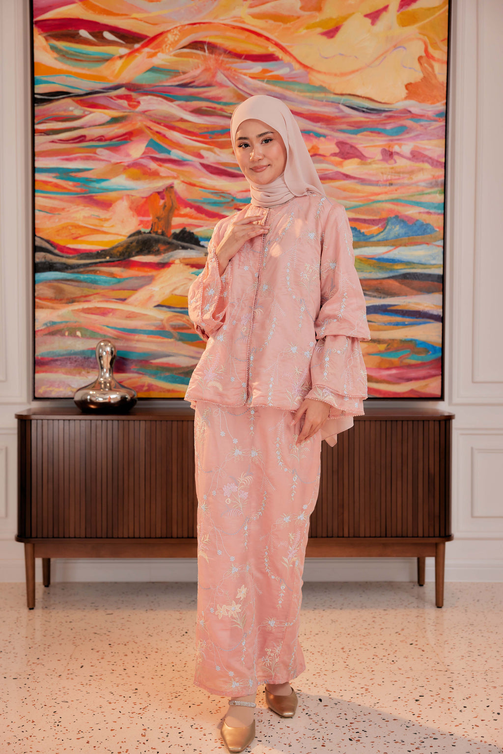 Terakota - Puspa Embroidered Kurung Beaded Edition (Fully Lined)