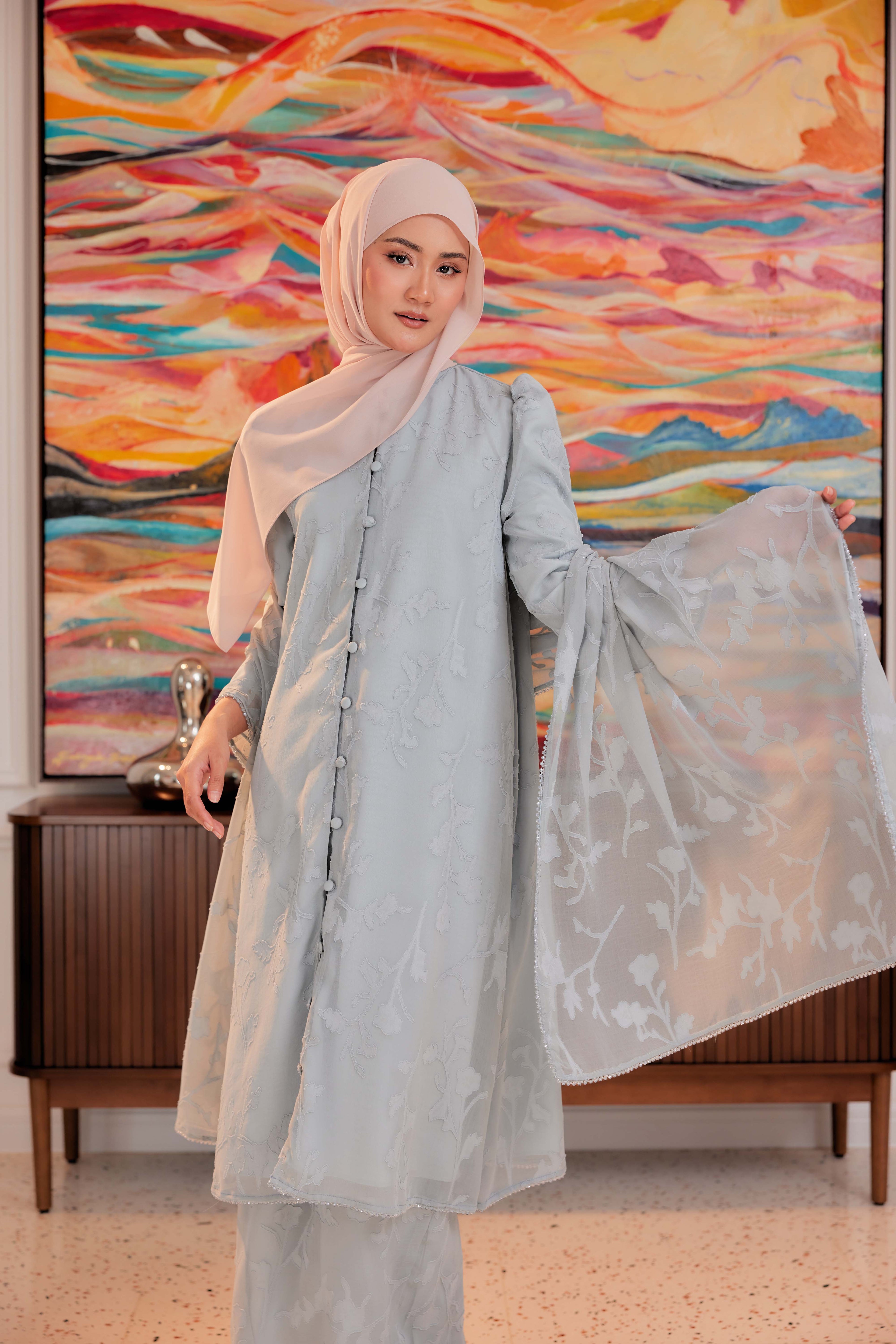 Indah Pelangi Kebarung in Bayu Biru – The Beaded Edition, Fully Lined