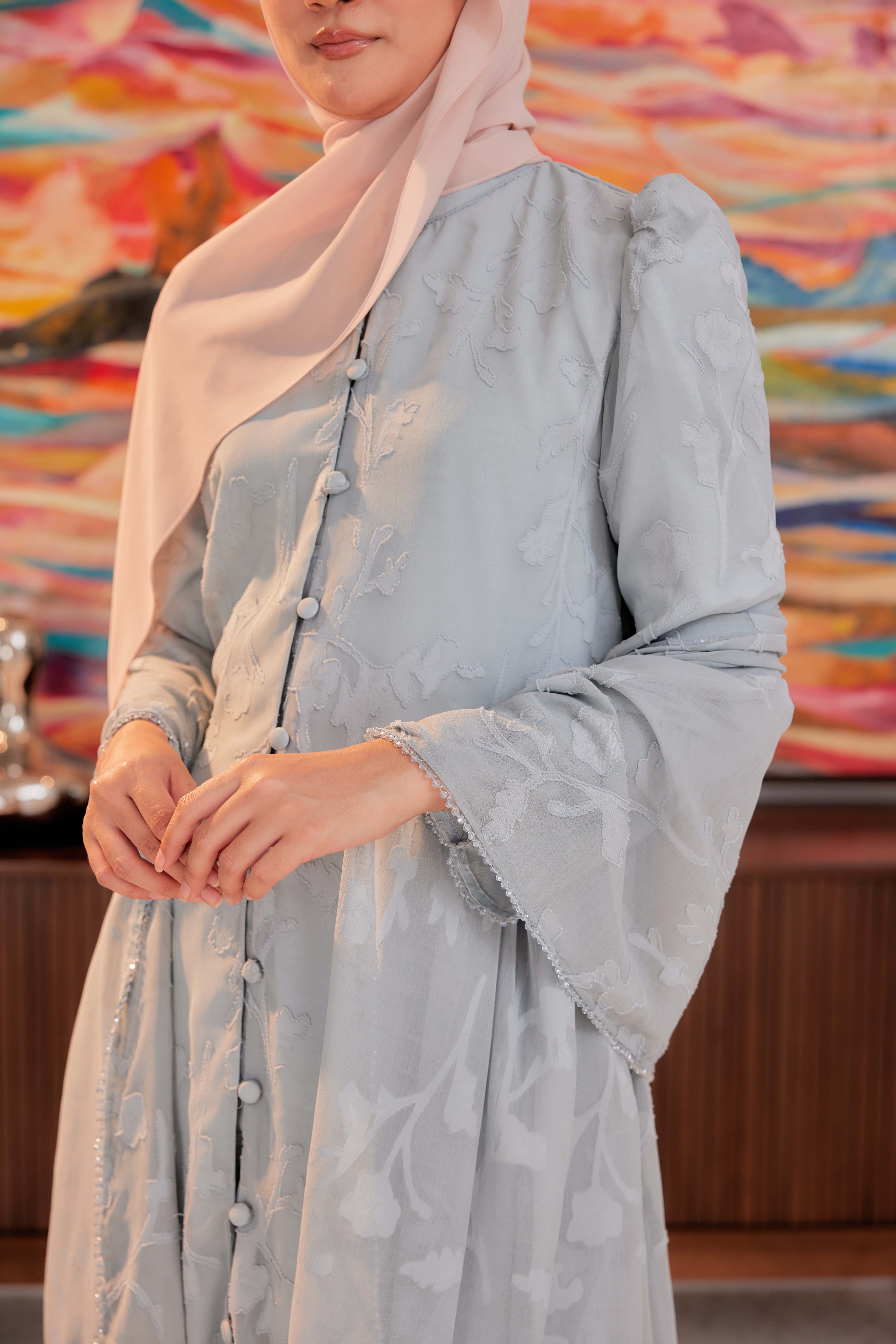 Indah Pelangi Kebarung in Bayu Biru – The Beaded Edition, Fully Lined