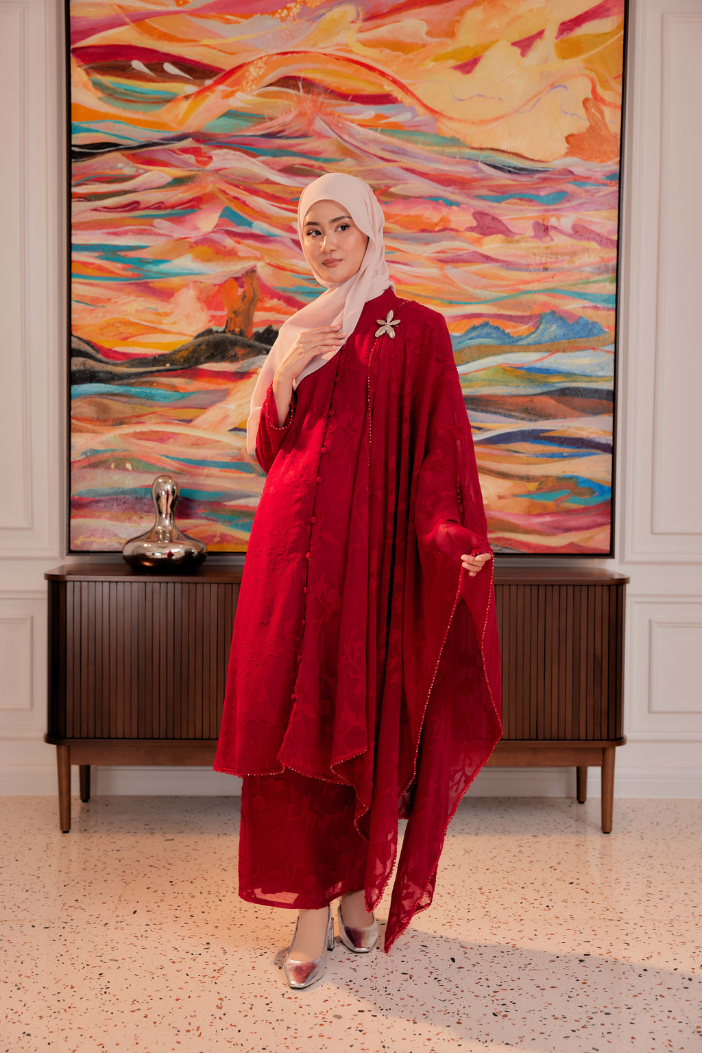 Indah Pelangi Kebarung in Merah Delima – The Beaded Edition, Fully Lined