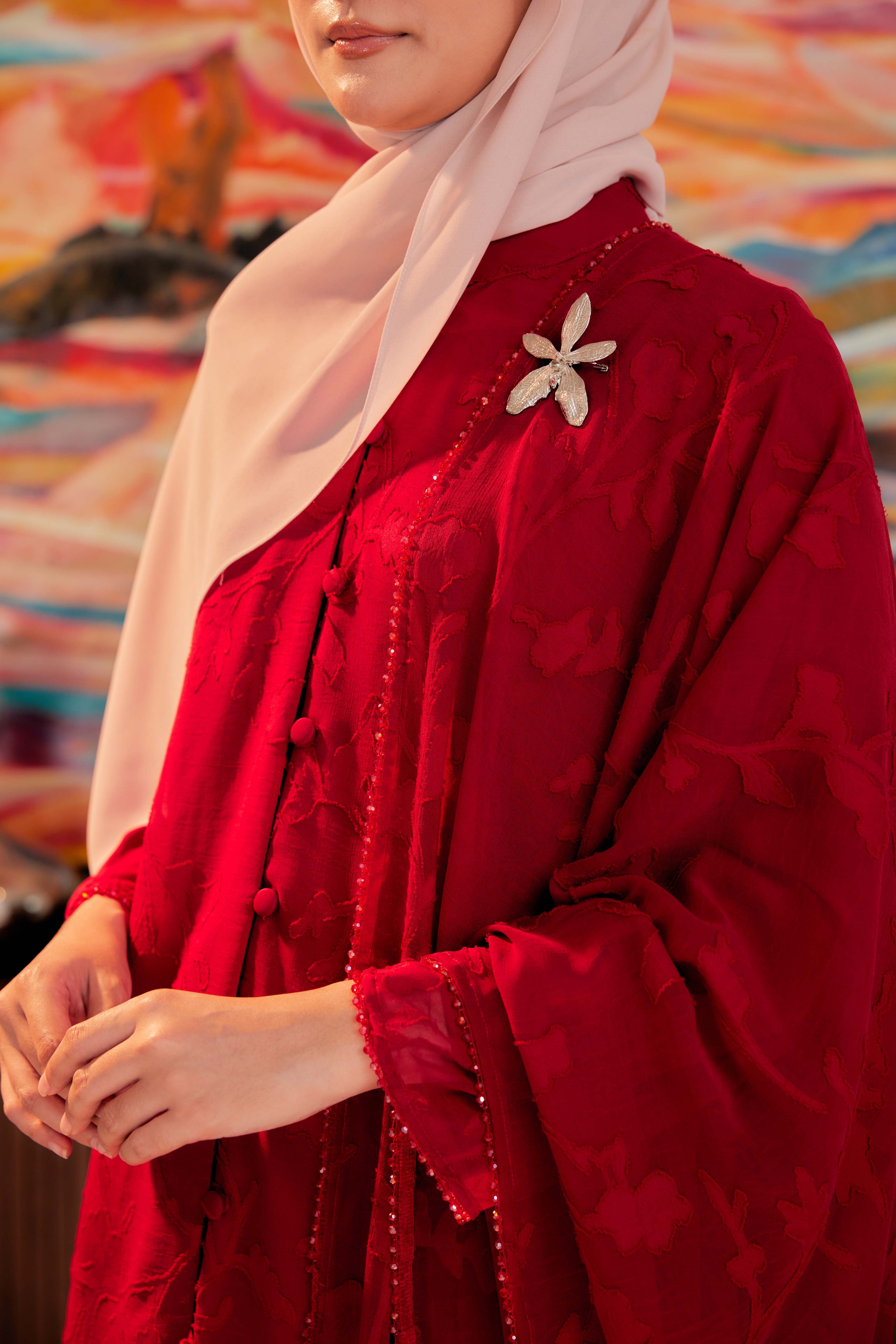 Indah Pelangi Kebarung in Merah Delima – The Beaded Edition, Fully Lined