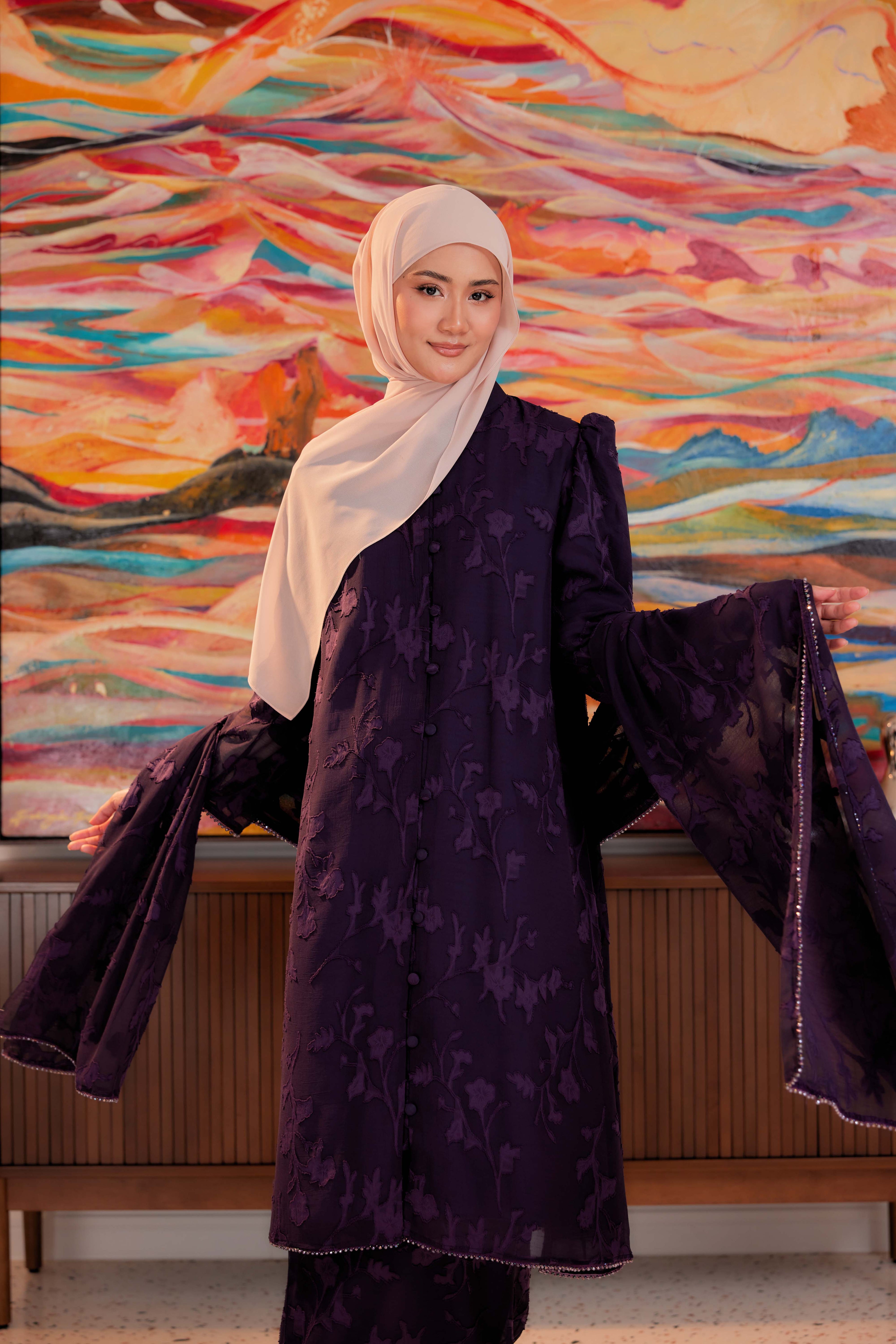 Indah Pelangi Kebarung in Ungu Telang – The Beaded Edition, Fully Lined