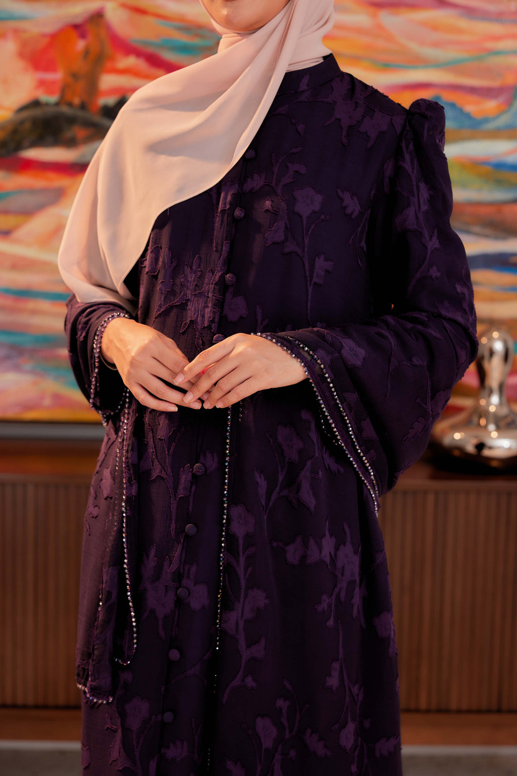 Indah Pelangi Kebarung in Ungu Telang – The Beaded Edition, Fully Lined