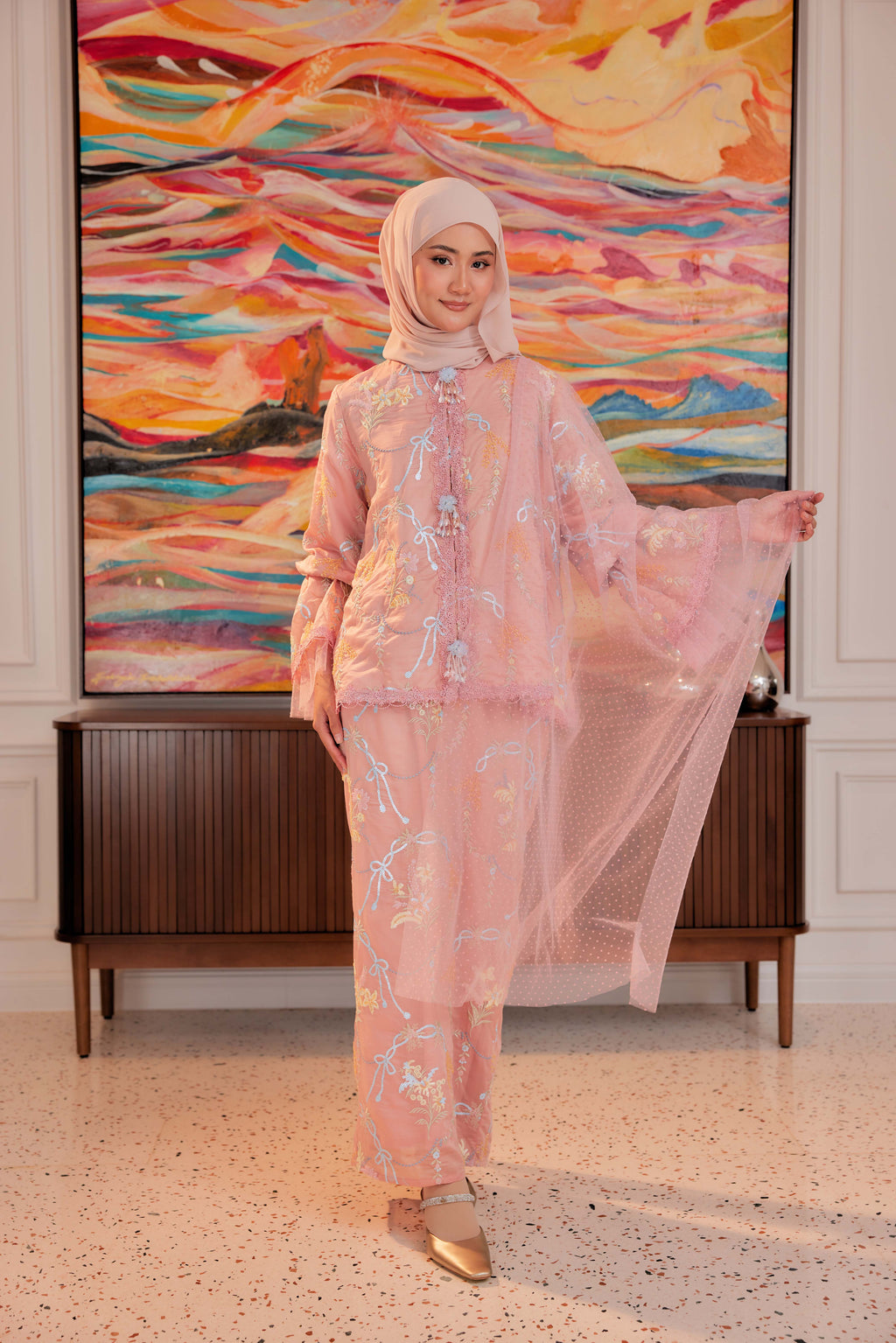 Terakota - Marni Beaded Embellished Kurung with Set of 3 Brooch (Fully Lined)