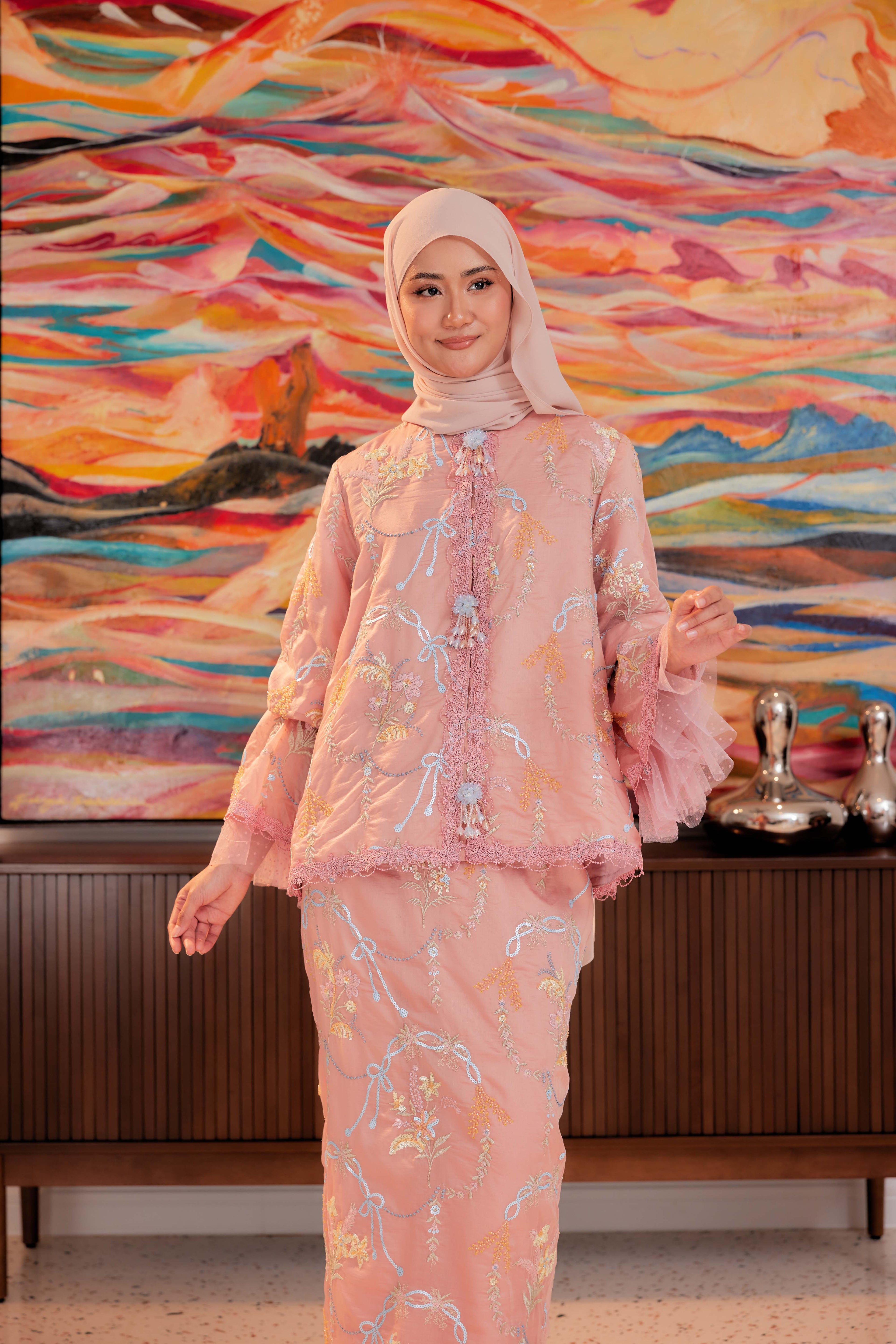 Terakota - Marni Beaded Embellished Kurung with Set of 3 Brooch (Fully Lined)