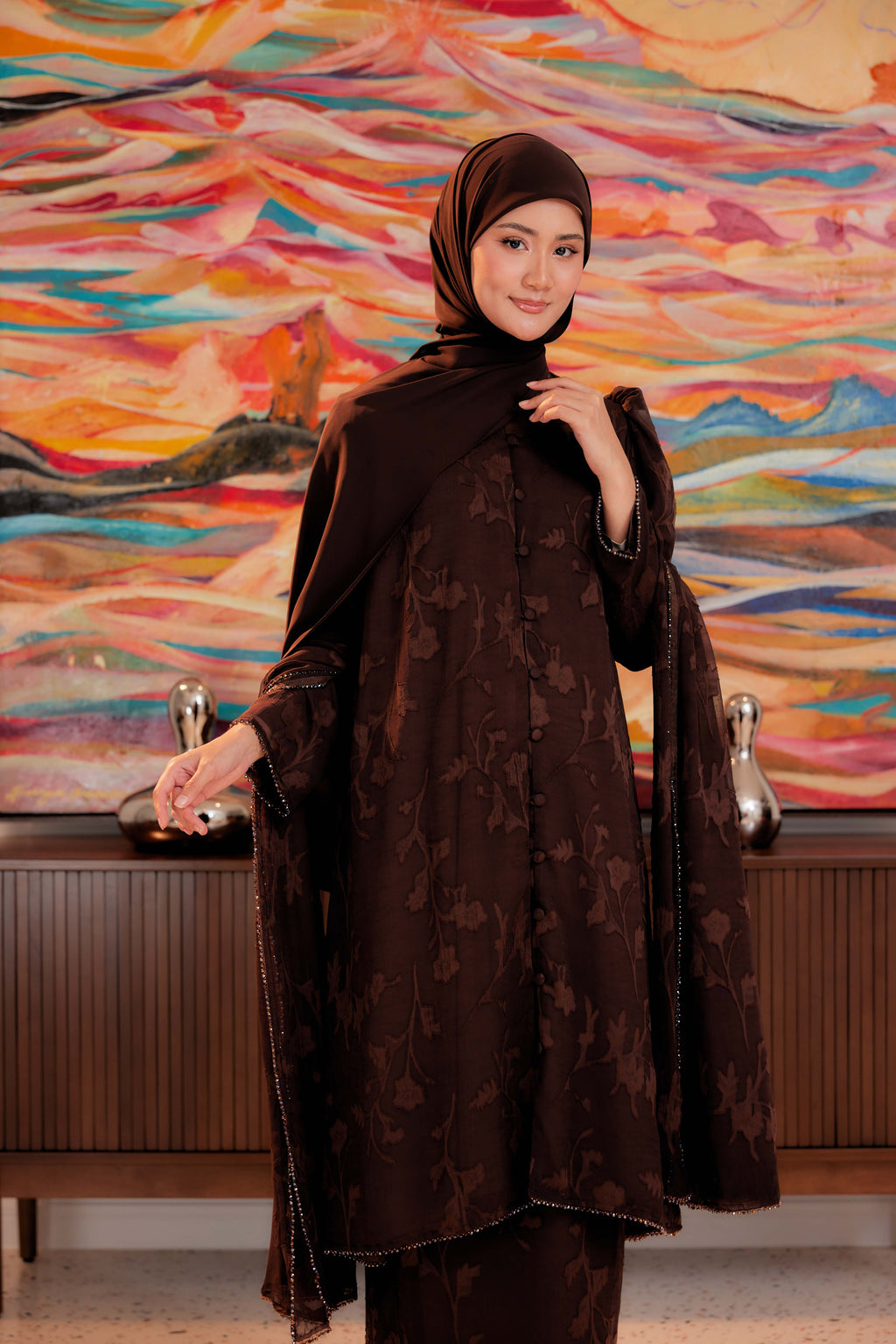 Indah Pelangi Kebarung in Cendana Perang – The Beaded Edition, Fully Lined