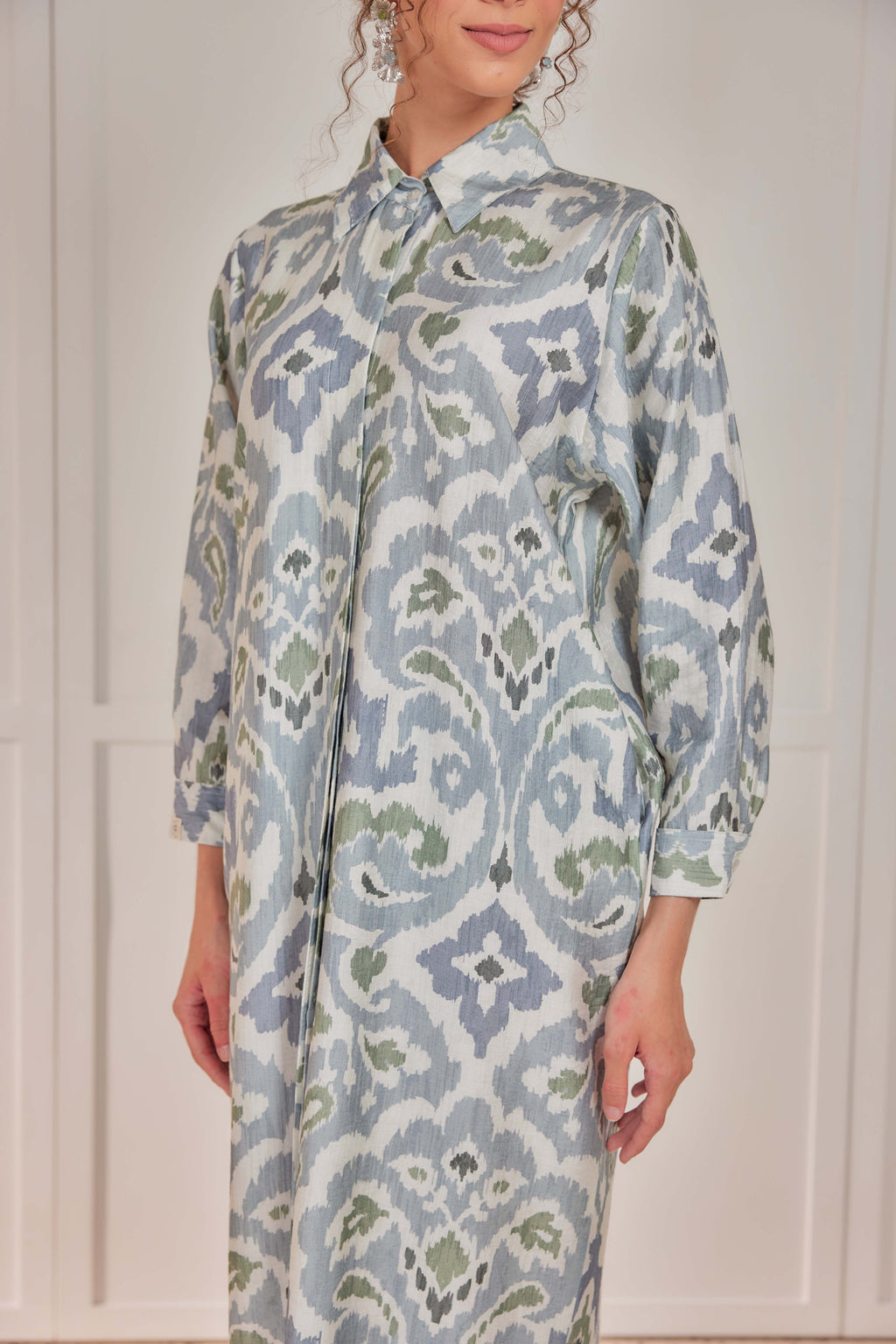 Cotton-Linen Printed Dress - Celestial Grey