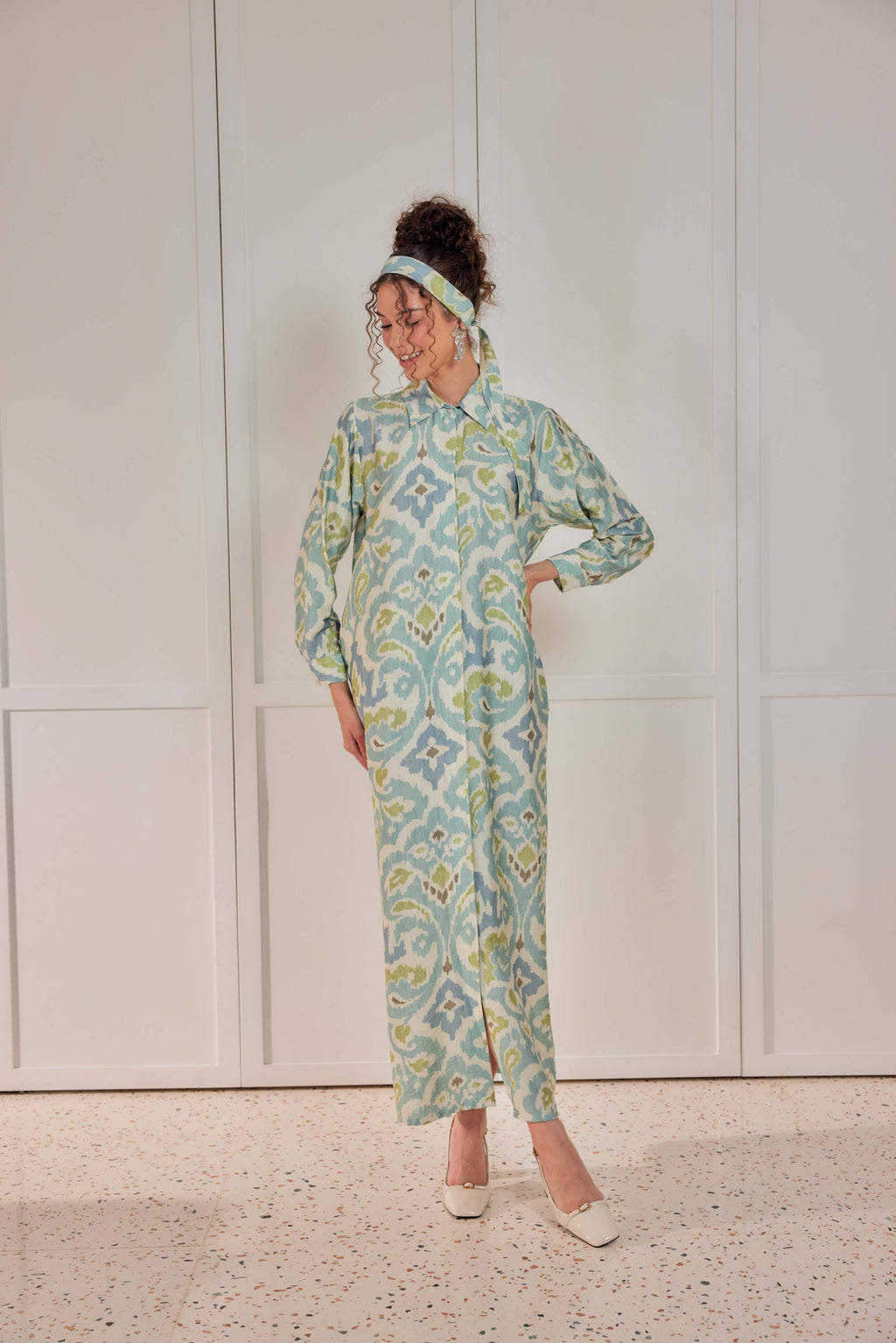 Cotton-Linen Printed Dress - Olive Drift