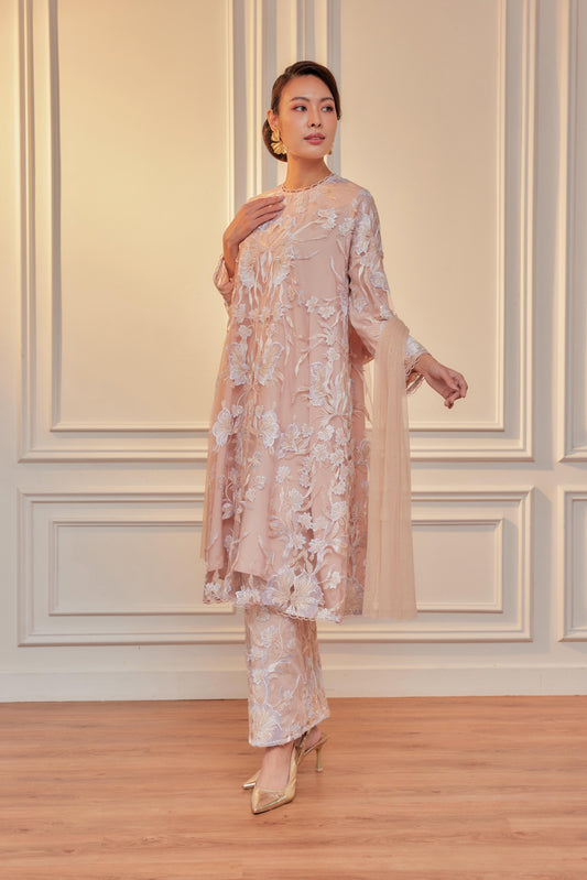 Alila Beaded Lace Kurung Labuh Set with Selendang (Full Lining) [MADE-TO-ORDER: 1 WEEK FROM ORDER DATE]