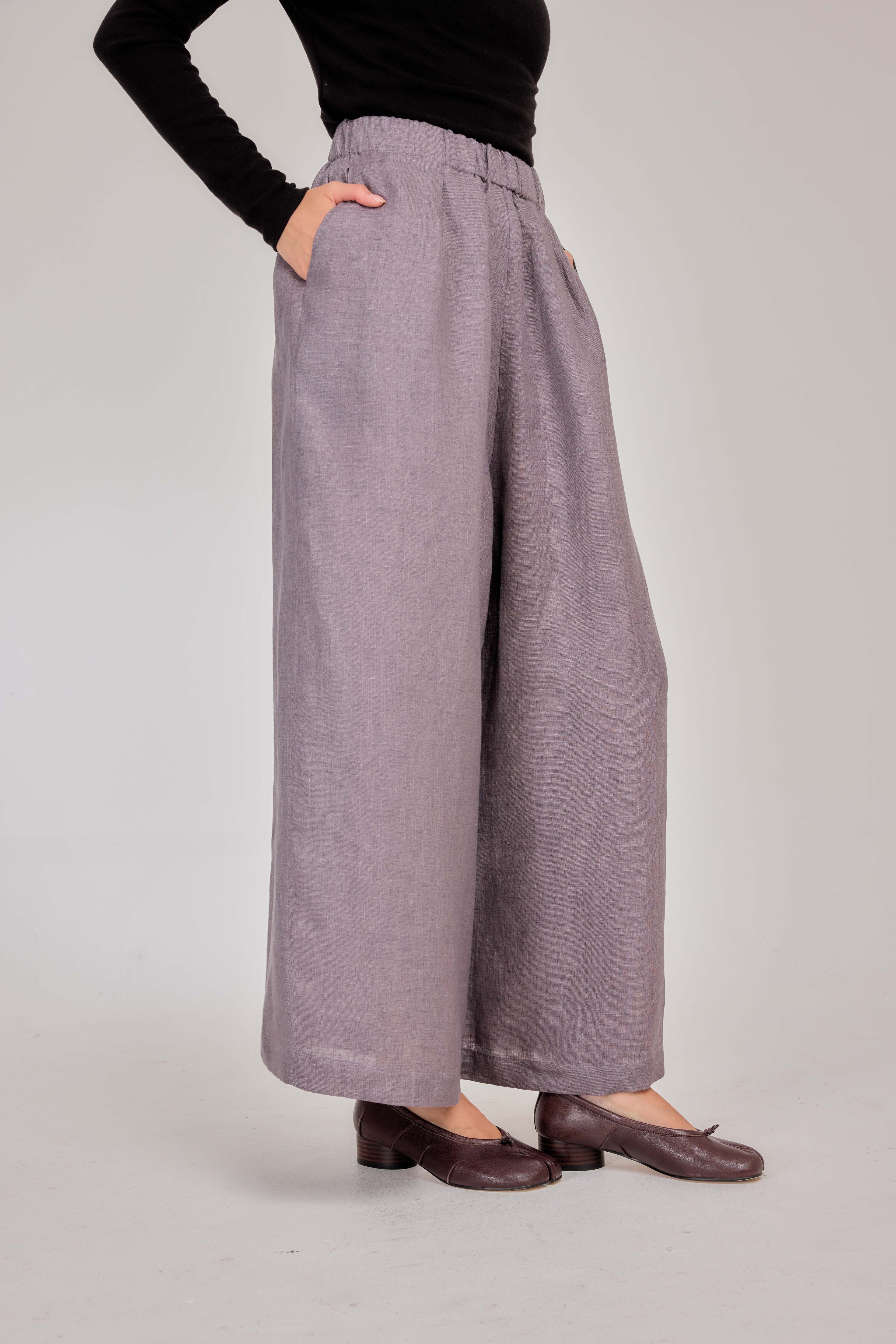 10 - Relaxed Barrel Mélange Pure Linen Pants in Dusty Berry