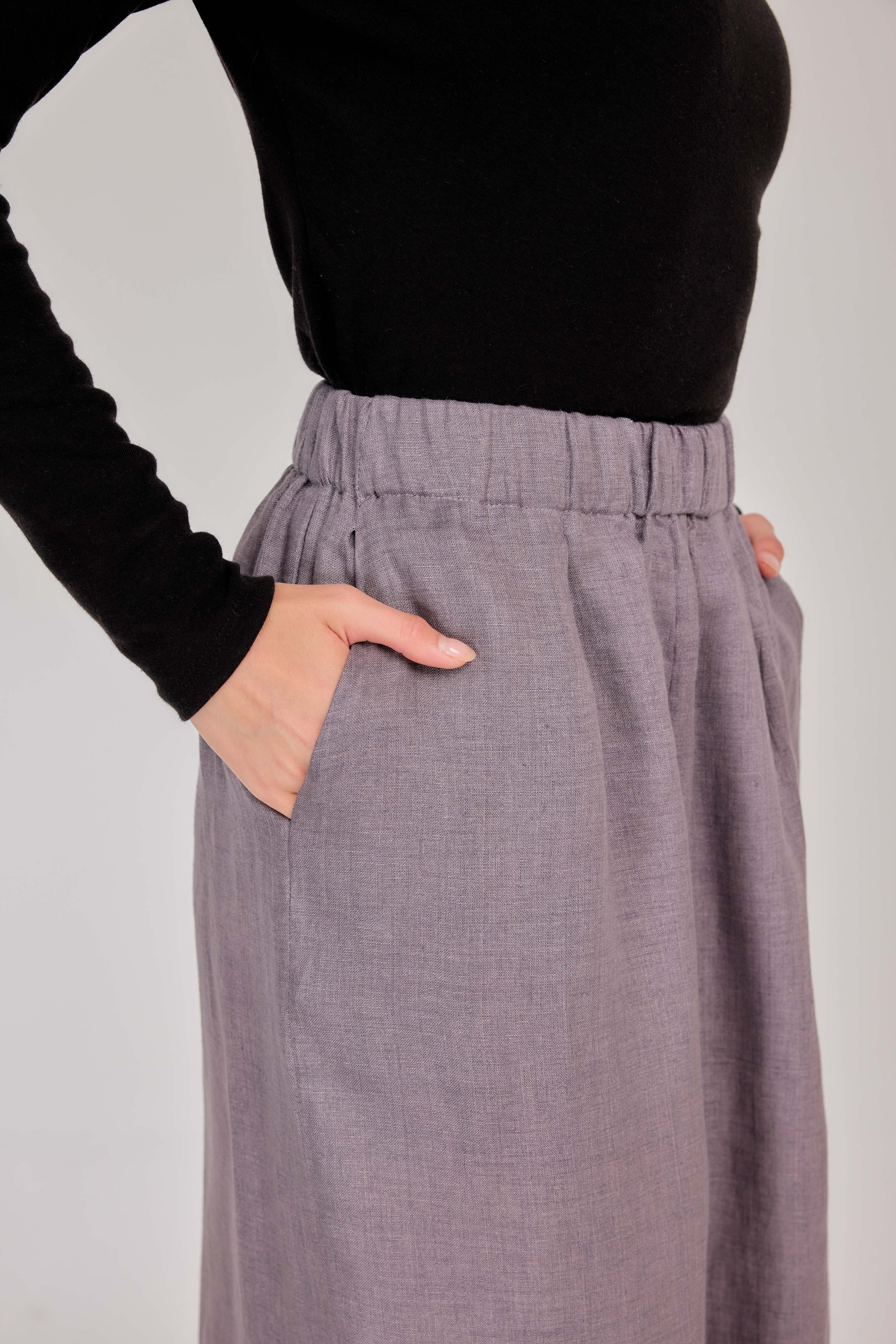 10 - Relaxed Barrel Mélange Pure Linen Pants in Dusty Berry