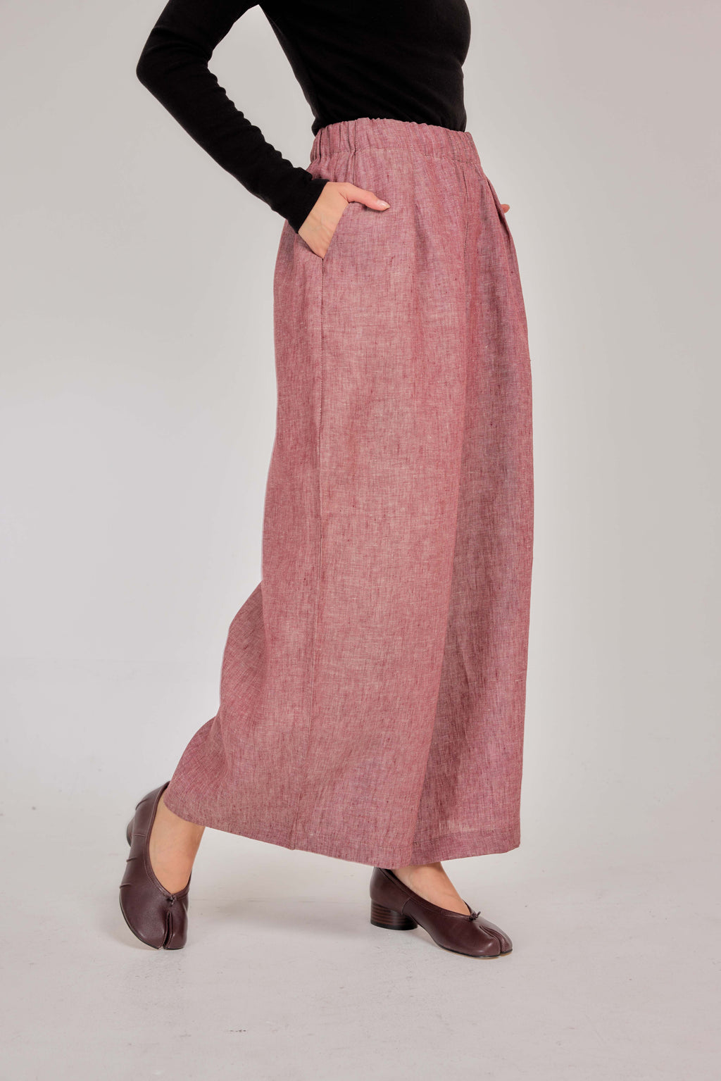 09 - Relaxed Barrel Mélange Pure Linen Pants in Vintage Rose