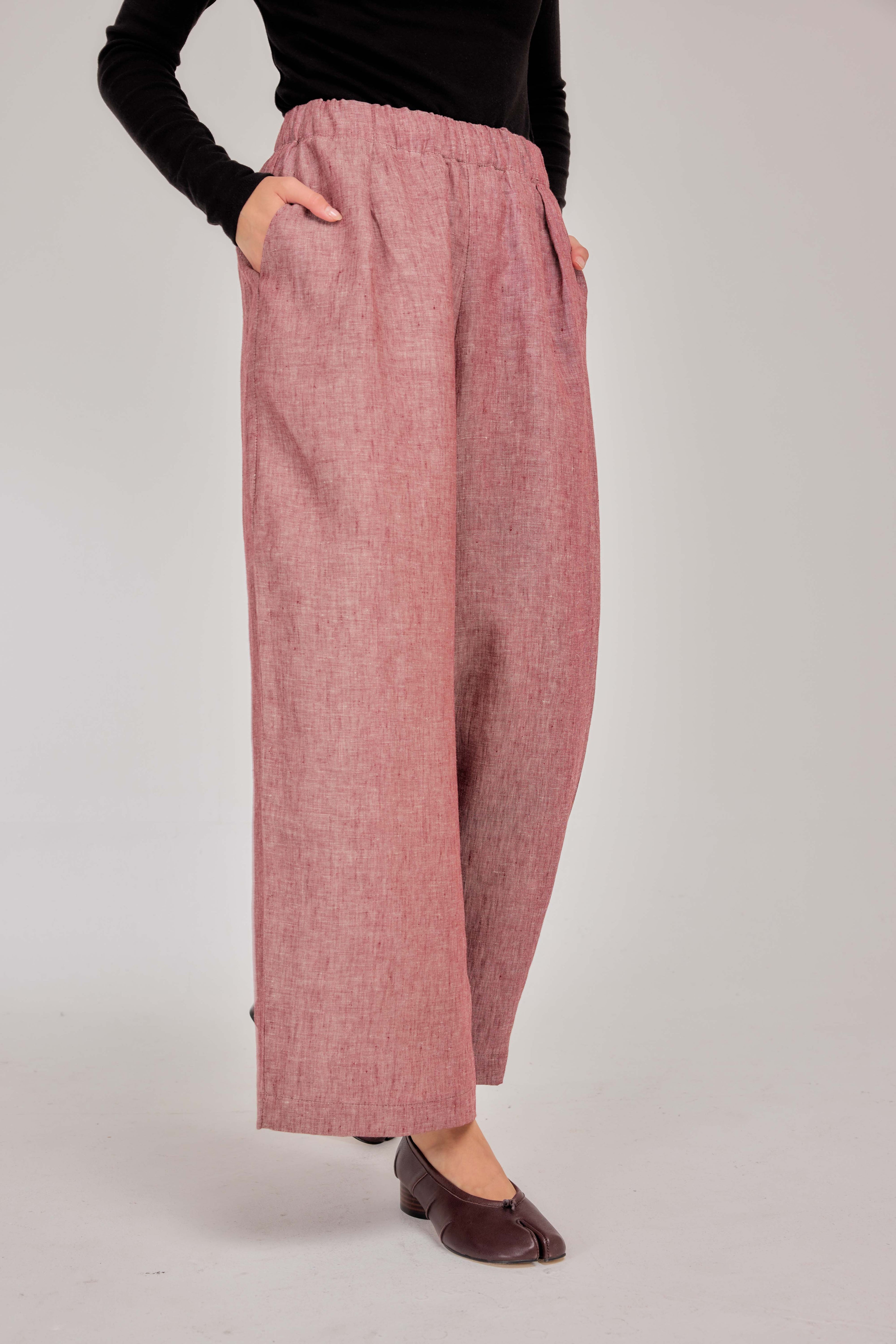 09 - Relaxed Barrel Mélange Pure Linen Pants in Vintage Rose