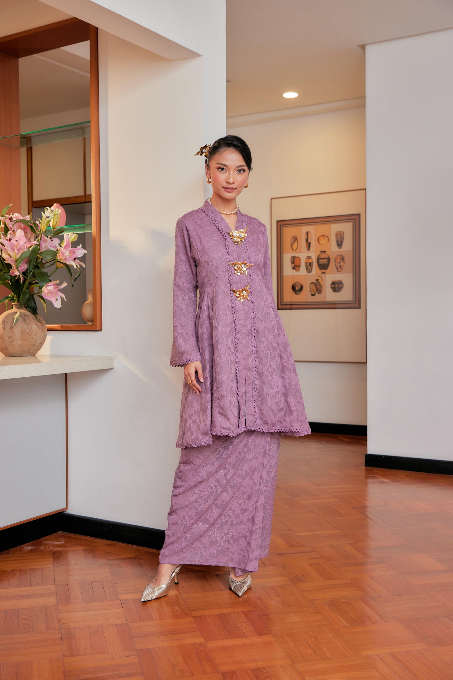 Regal Purple - Jacquard Lace Kebaya Riau Set (Full Lining)