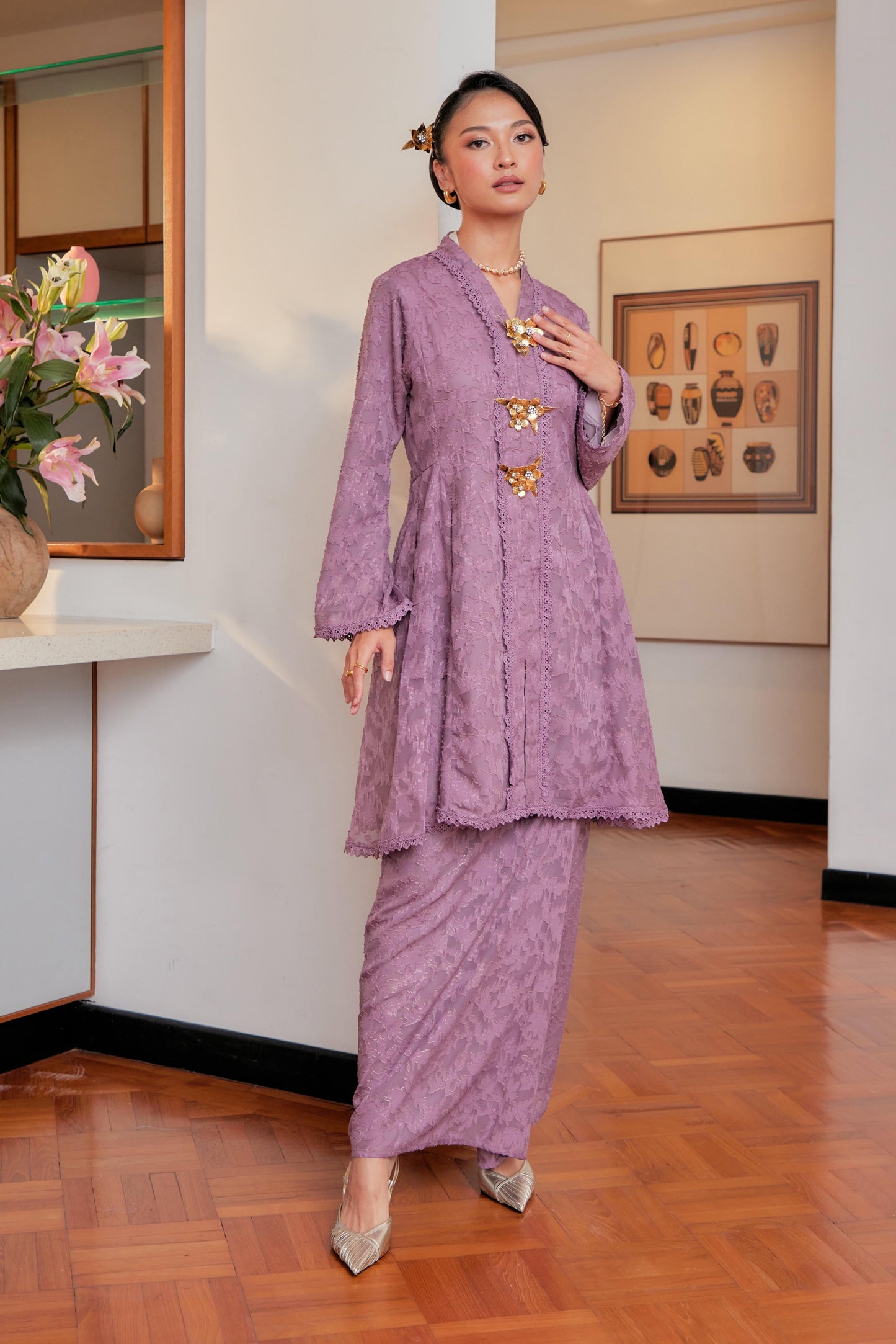 Regal Purple - Jacquard Lace Kebaya Riau Set (Full Lining)